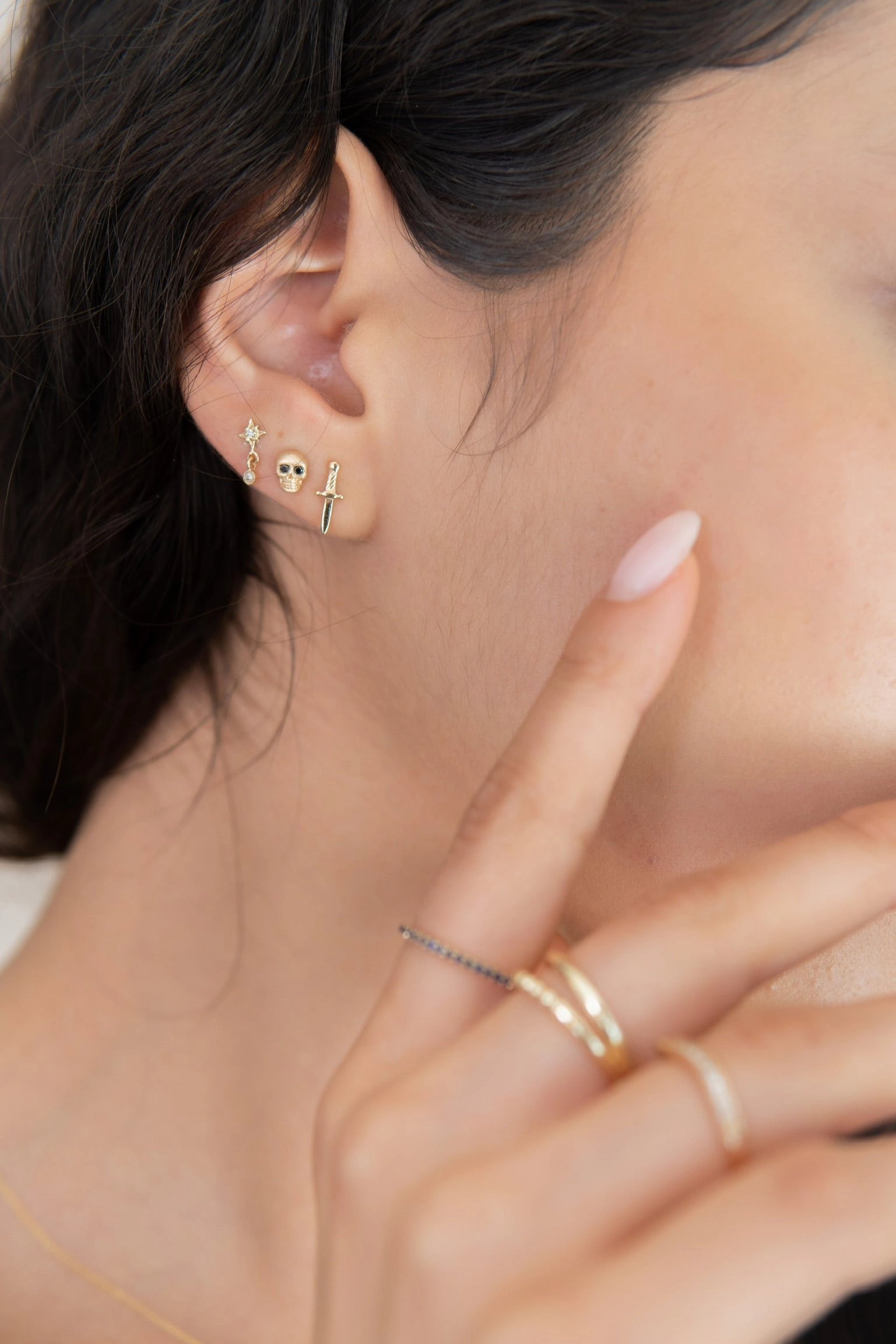 14K Gold Push Flat Back Dagger Earring