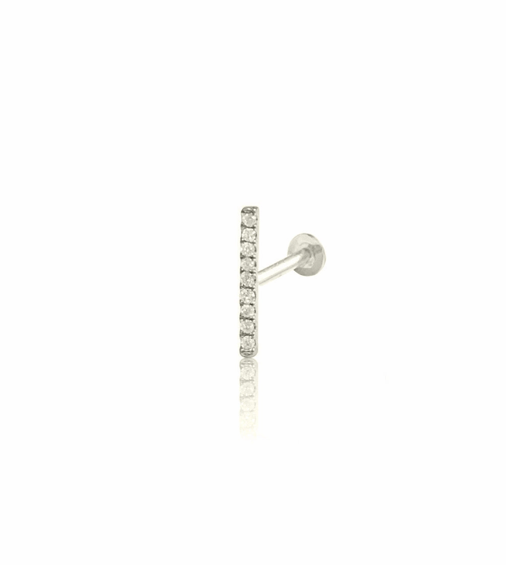 14K Gold Push Flat Back Diamond Bar Earring