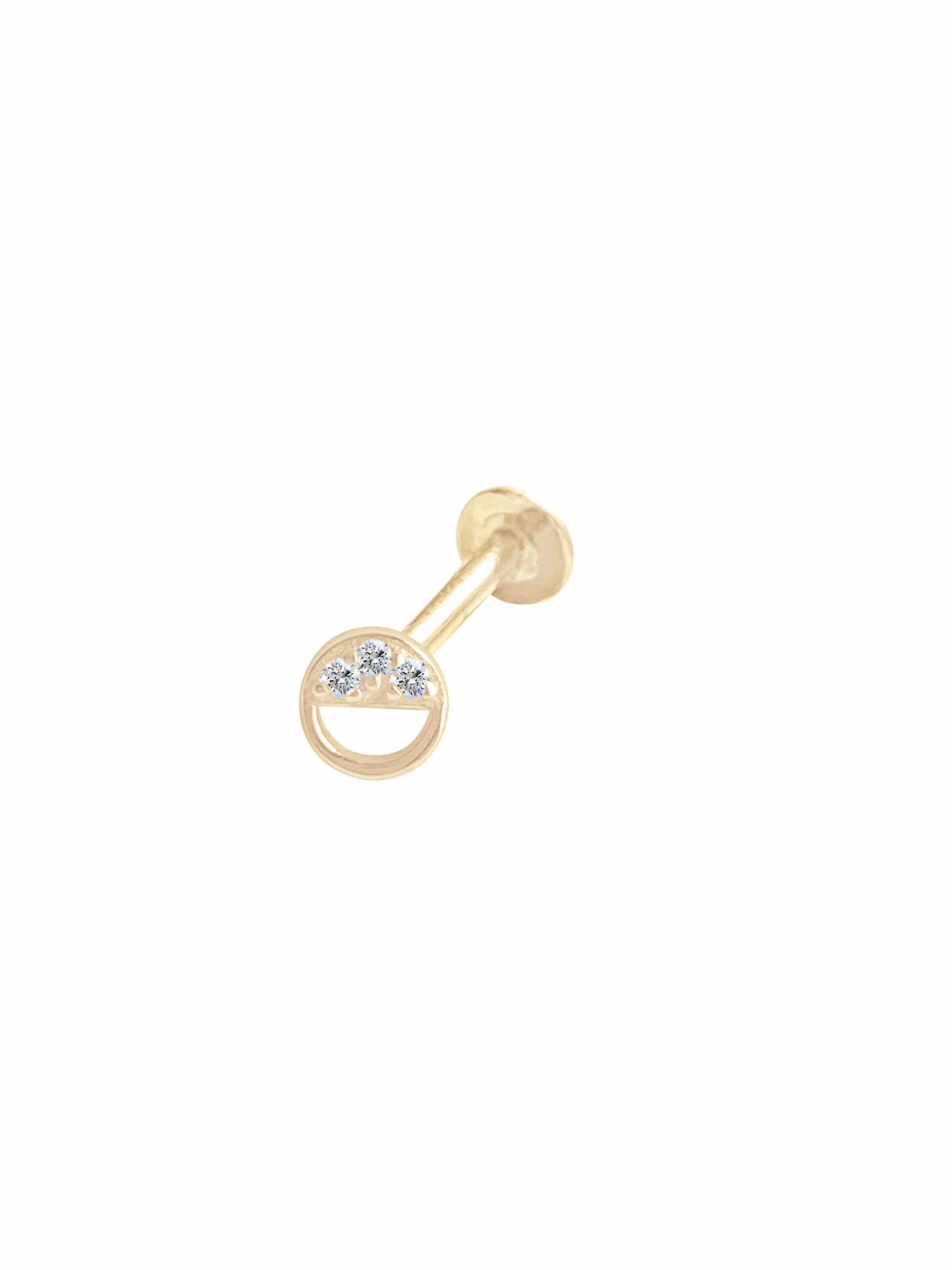 14K Gold Push Flat Back Diamond Circle Earring