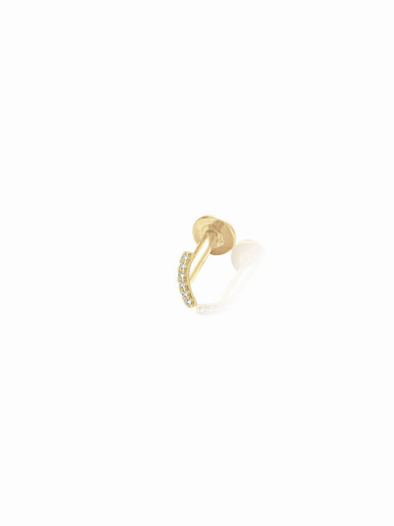 14K Gold Push Flat Back Diamond Curved Bar Earring