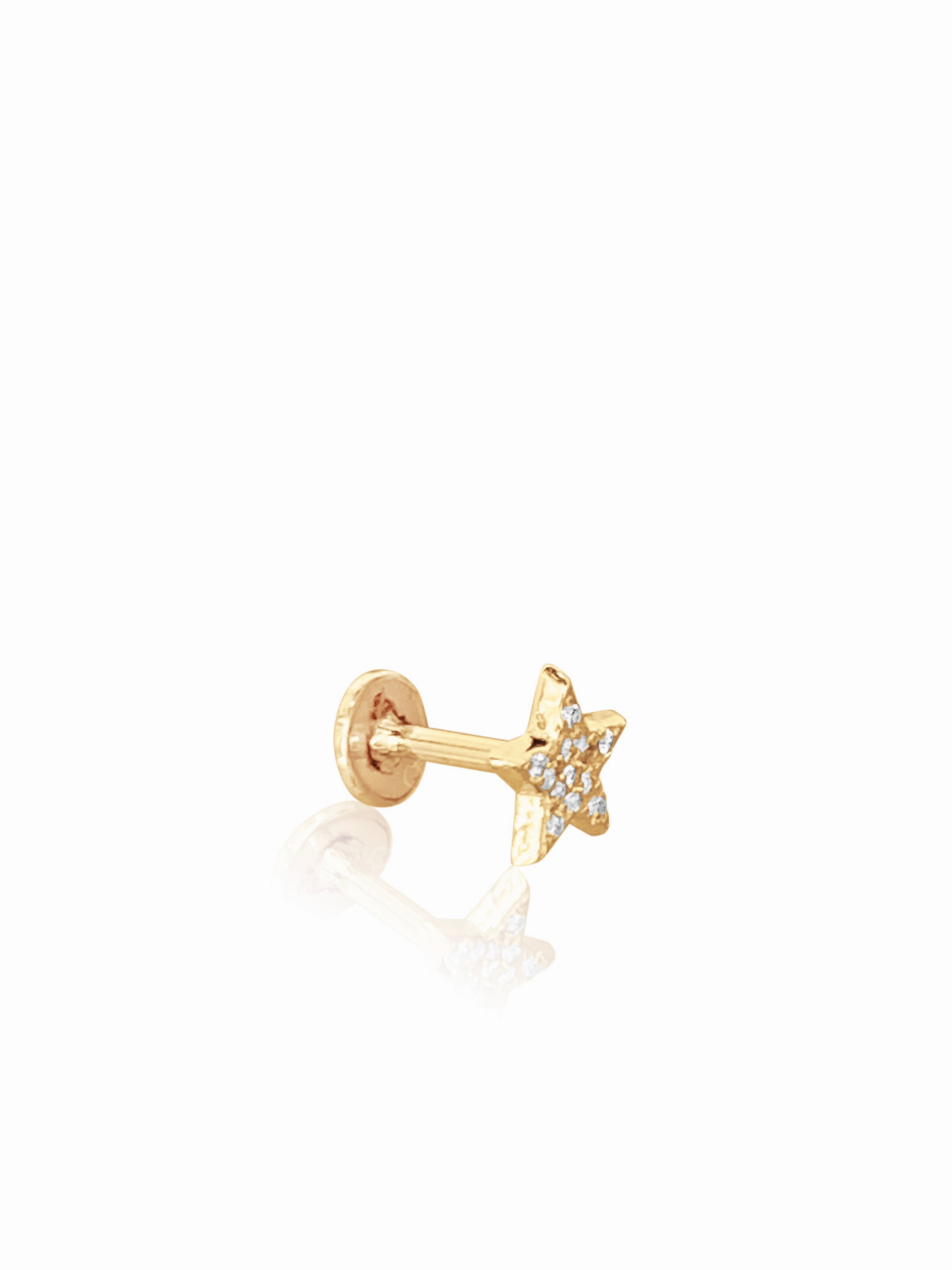 14K Gold Push Flat Back Diamond Moon/Star Earring
