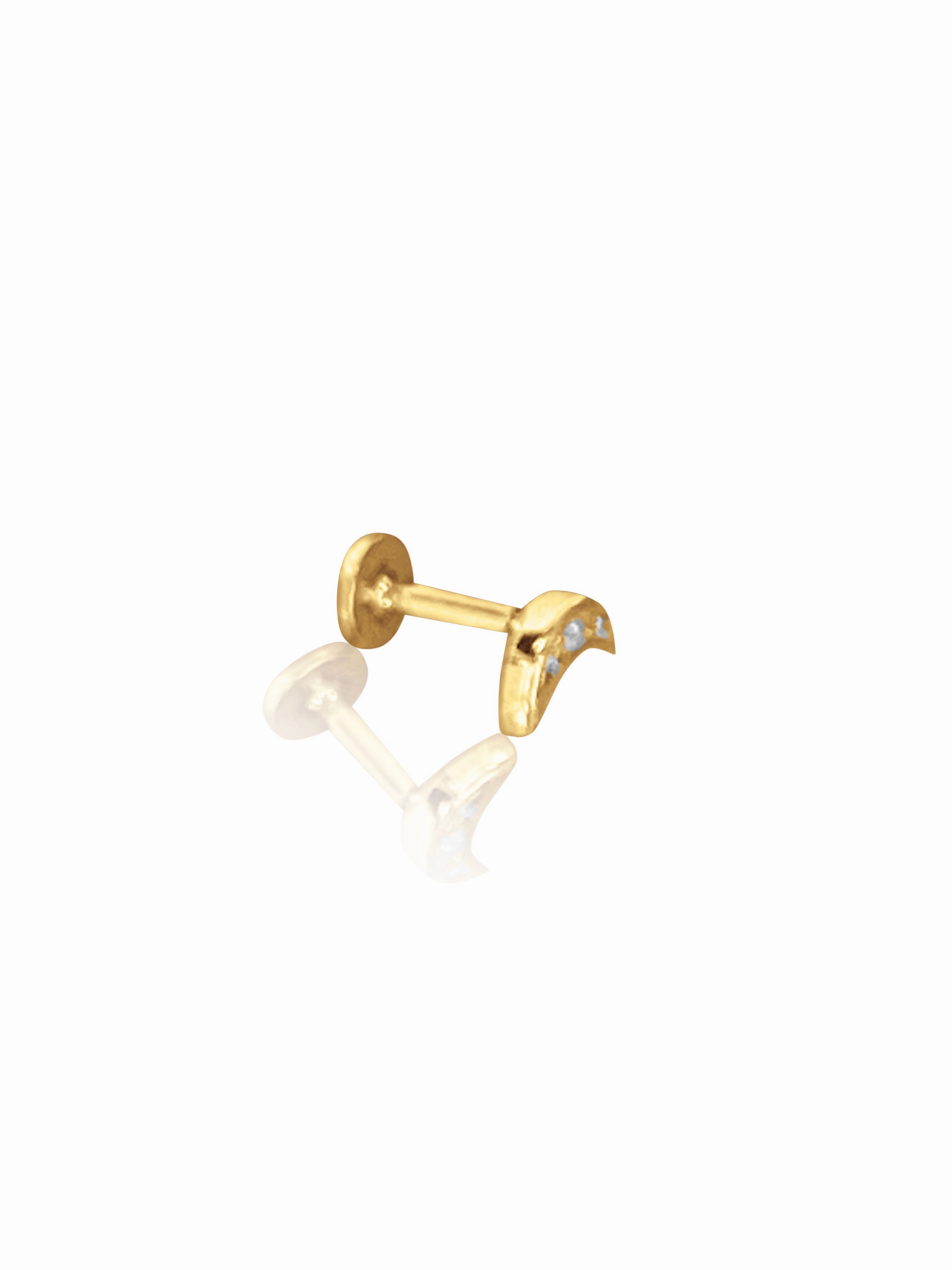 14K Gold Push Flat Back Diamond Moon/Star Earring
