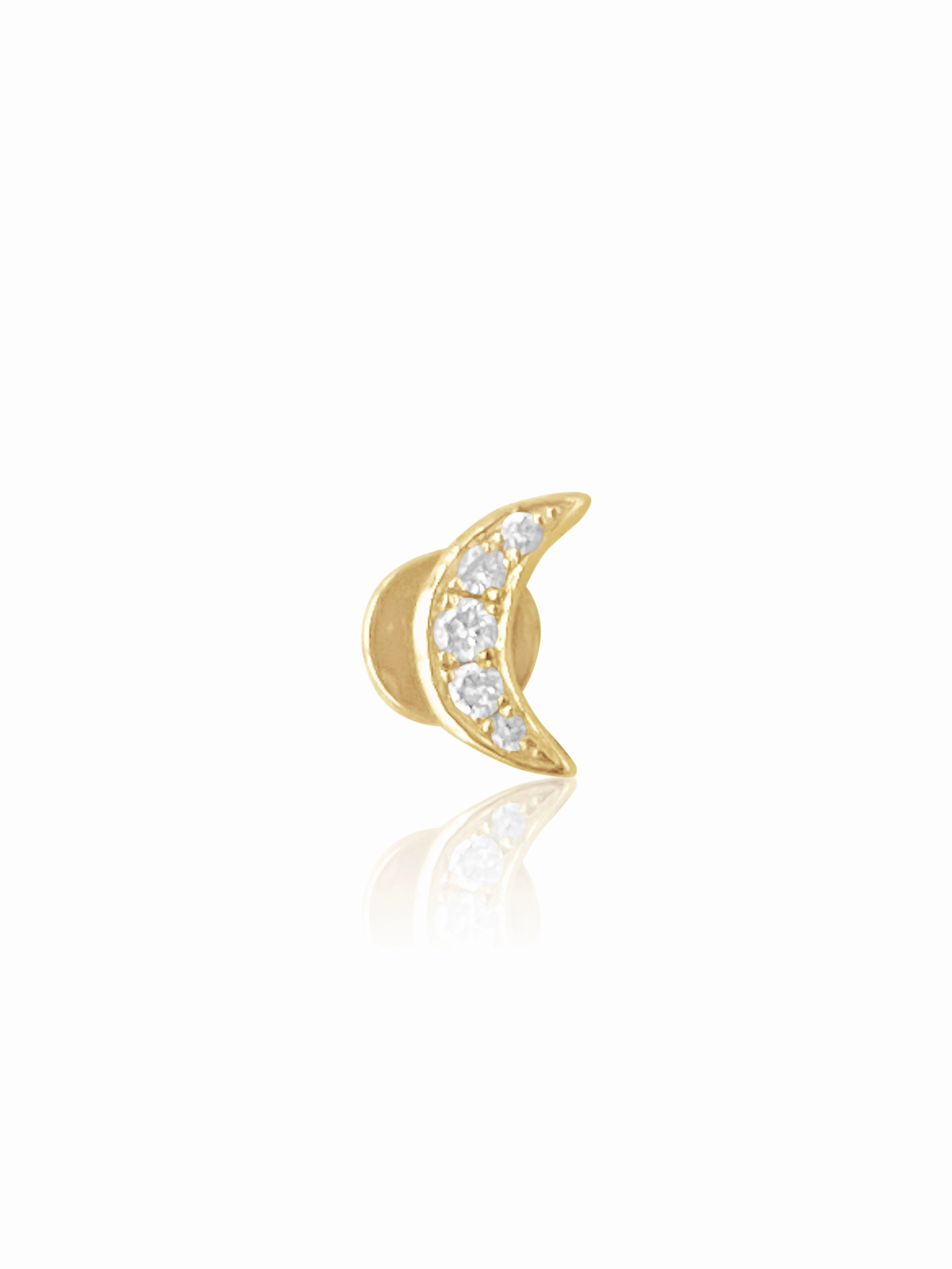 14K Gold Push Flat Back Diamond Moon/Star Earring