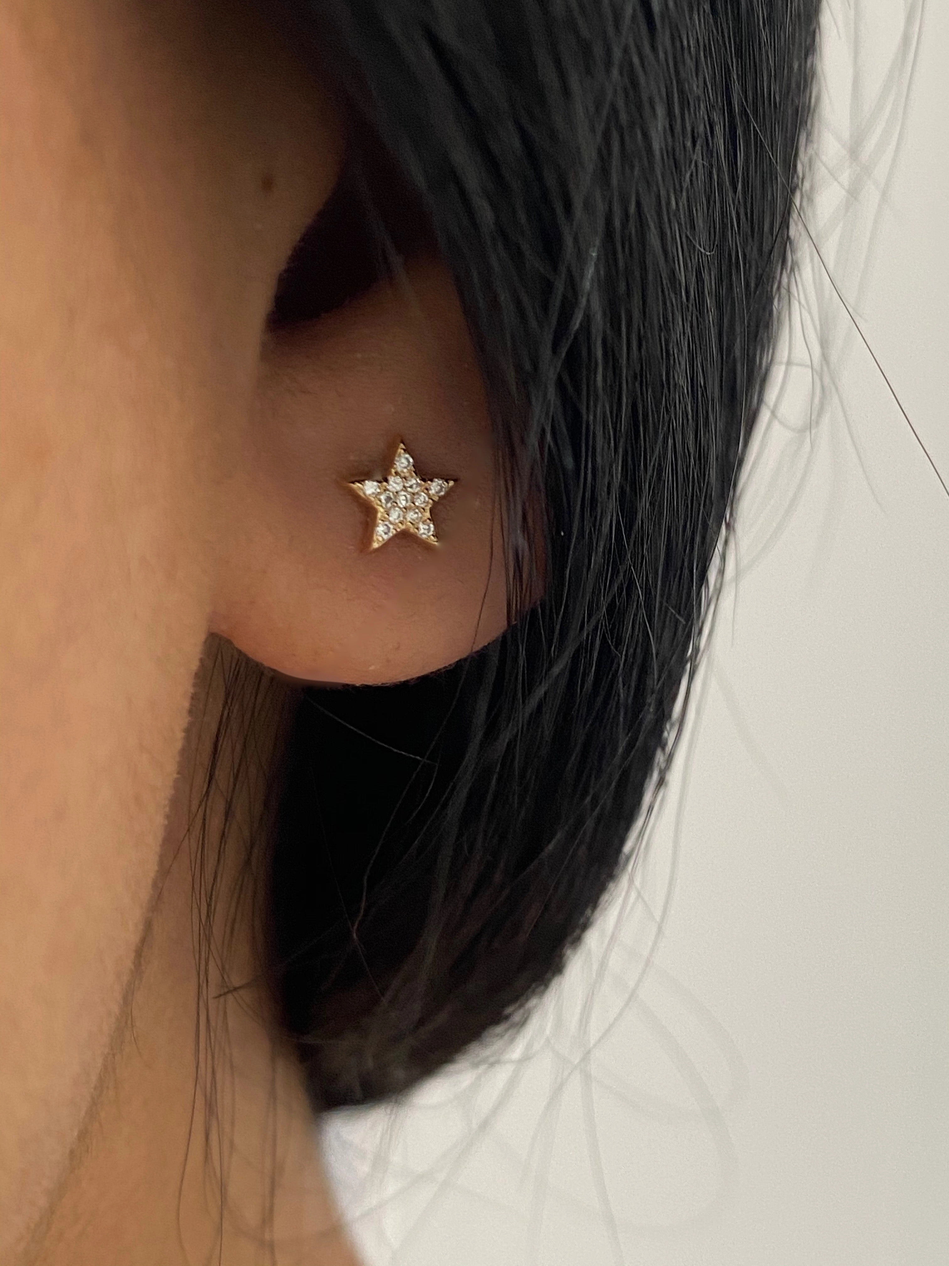 14K Gold Push Flat Back Diamond Moon/Star Earring