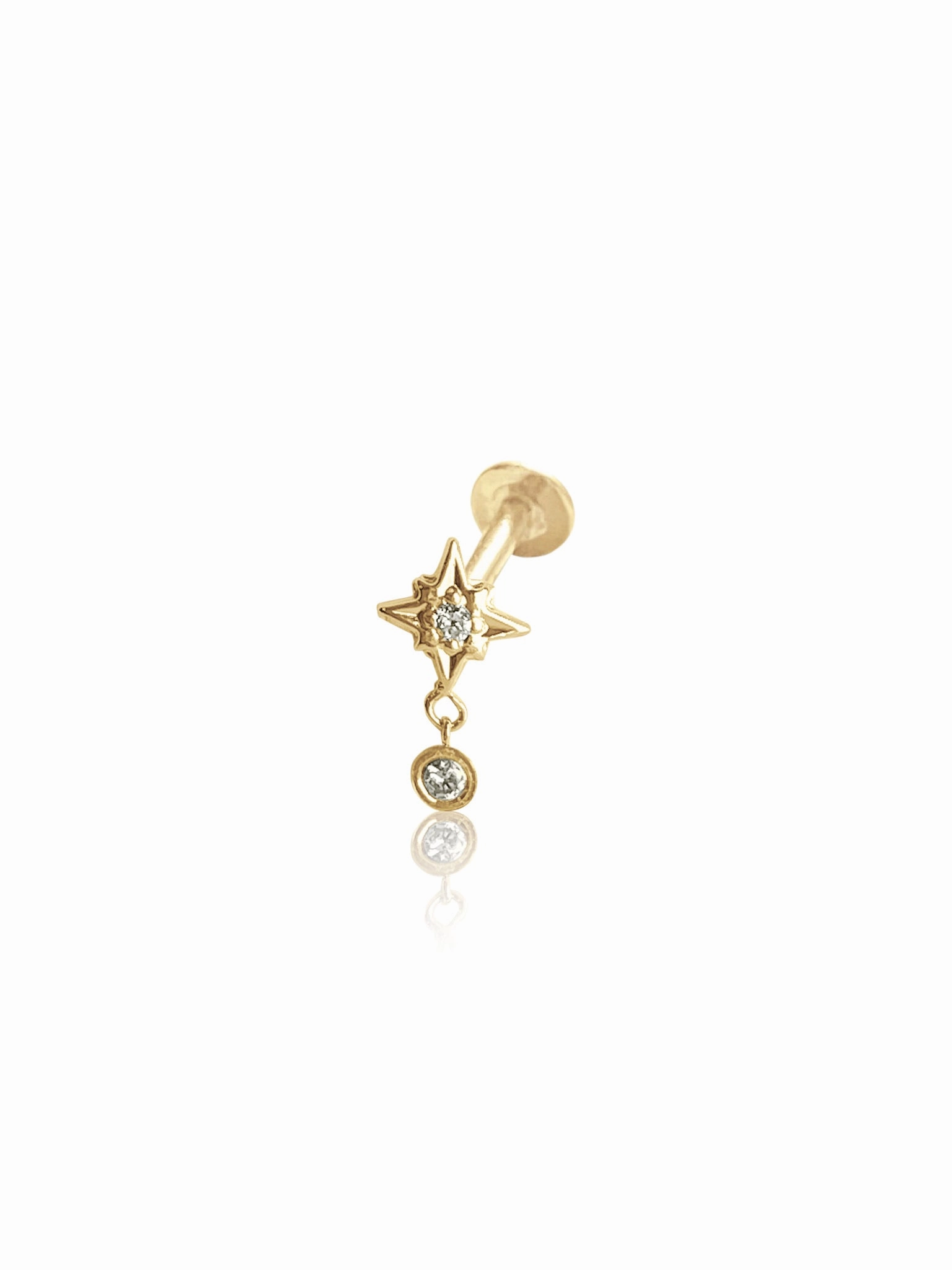 14K Gold Push Flat Back Mini Dangle Diamond Star Earring