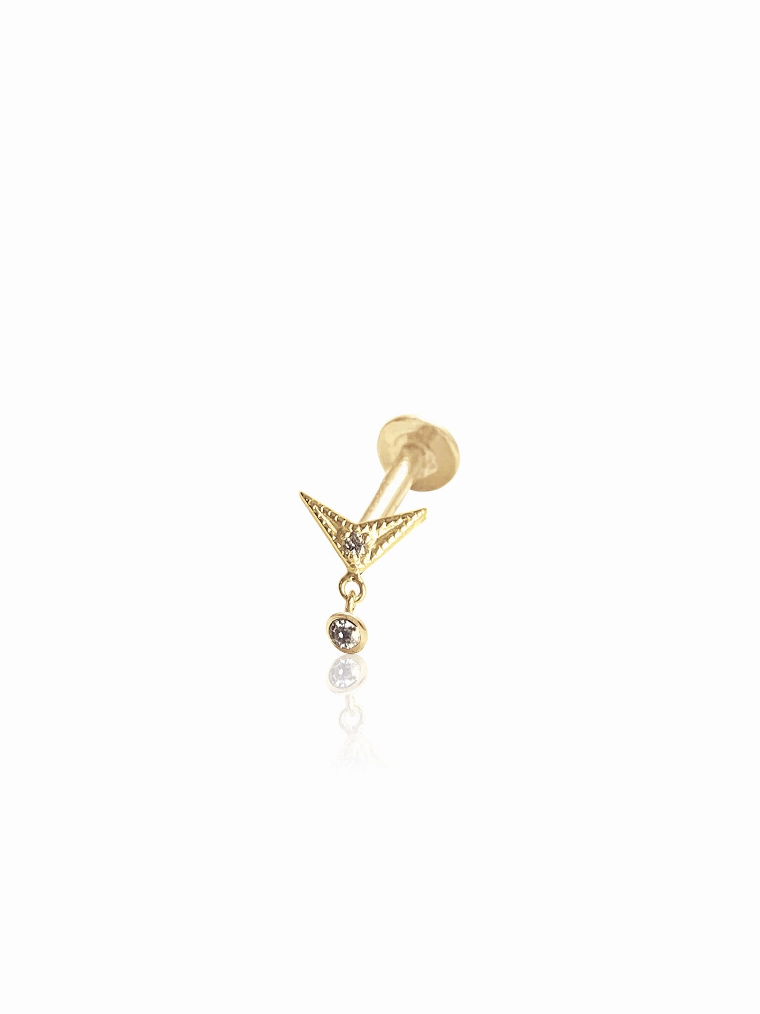 14K Gold Push Flat Back Mini Dangle Diamond V Shape Earring