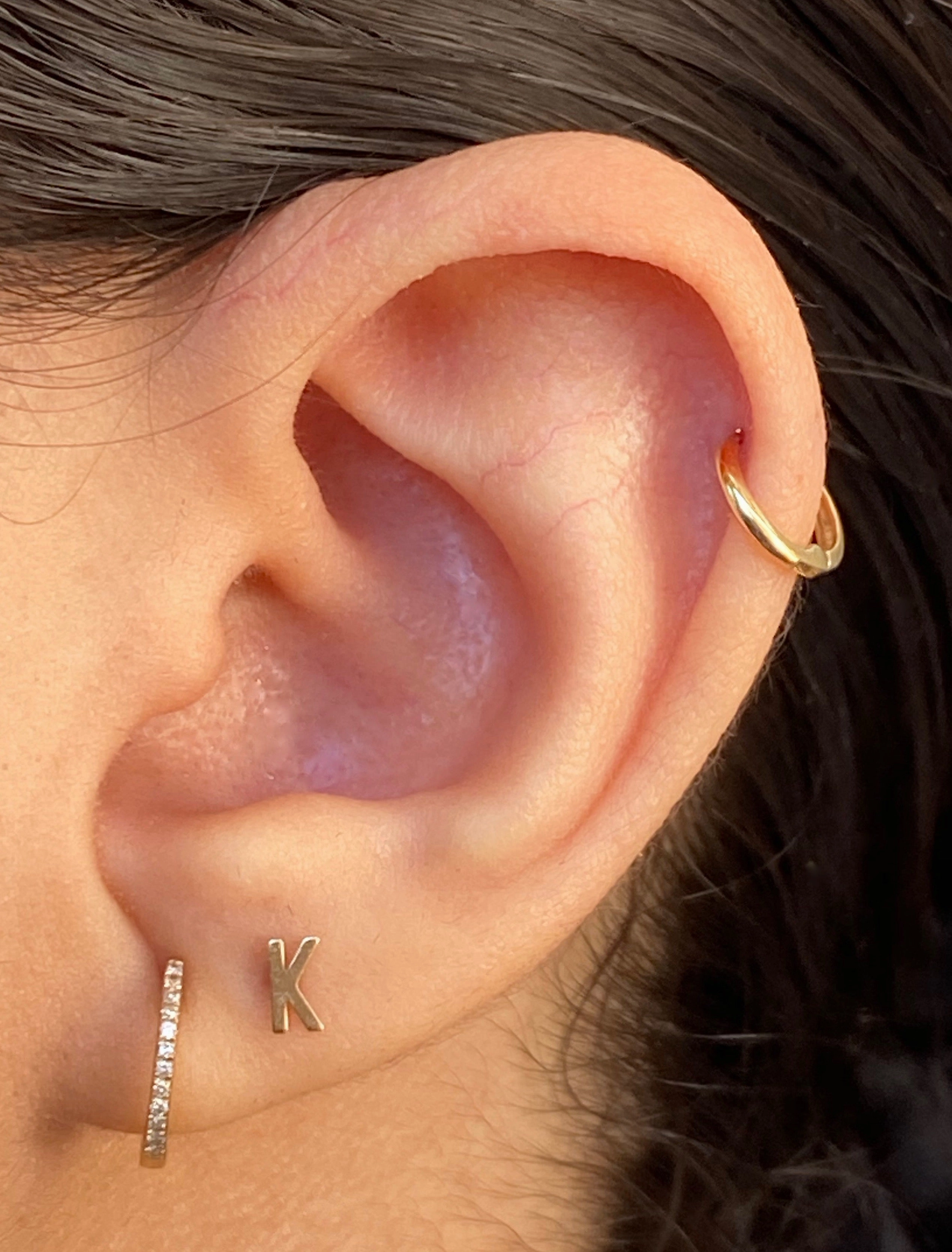 14K Gold Push Flat Back Mini Initial Earring