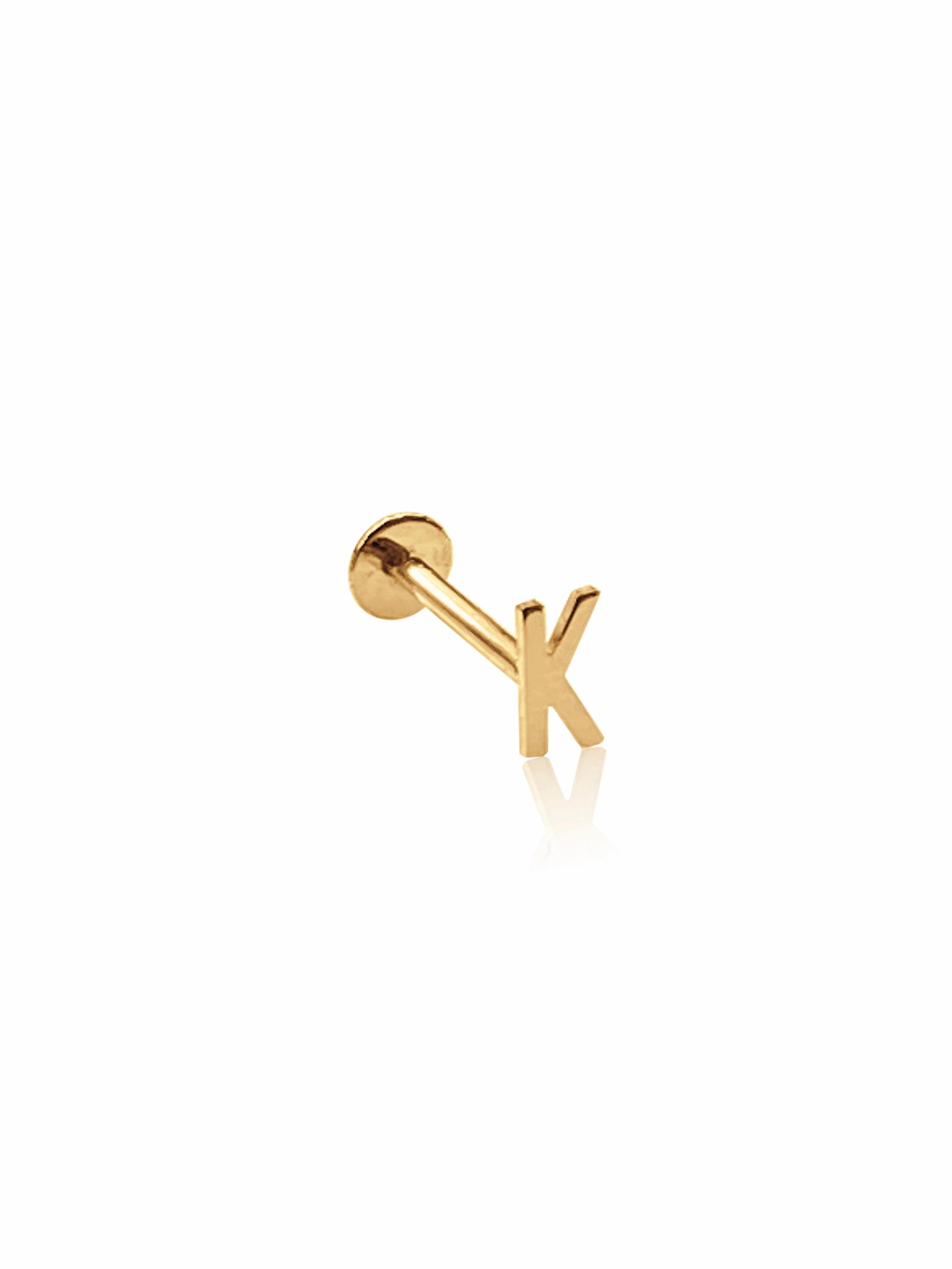 14K Gold Push Flat Back Mini Initial Earring