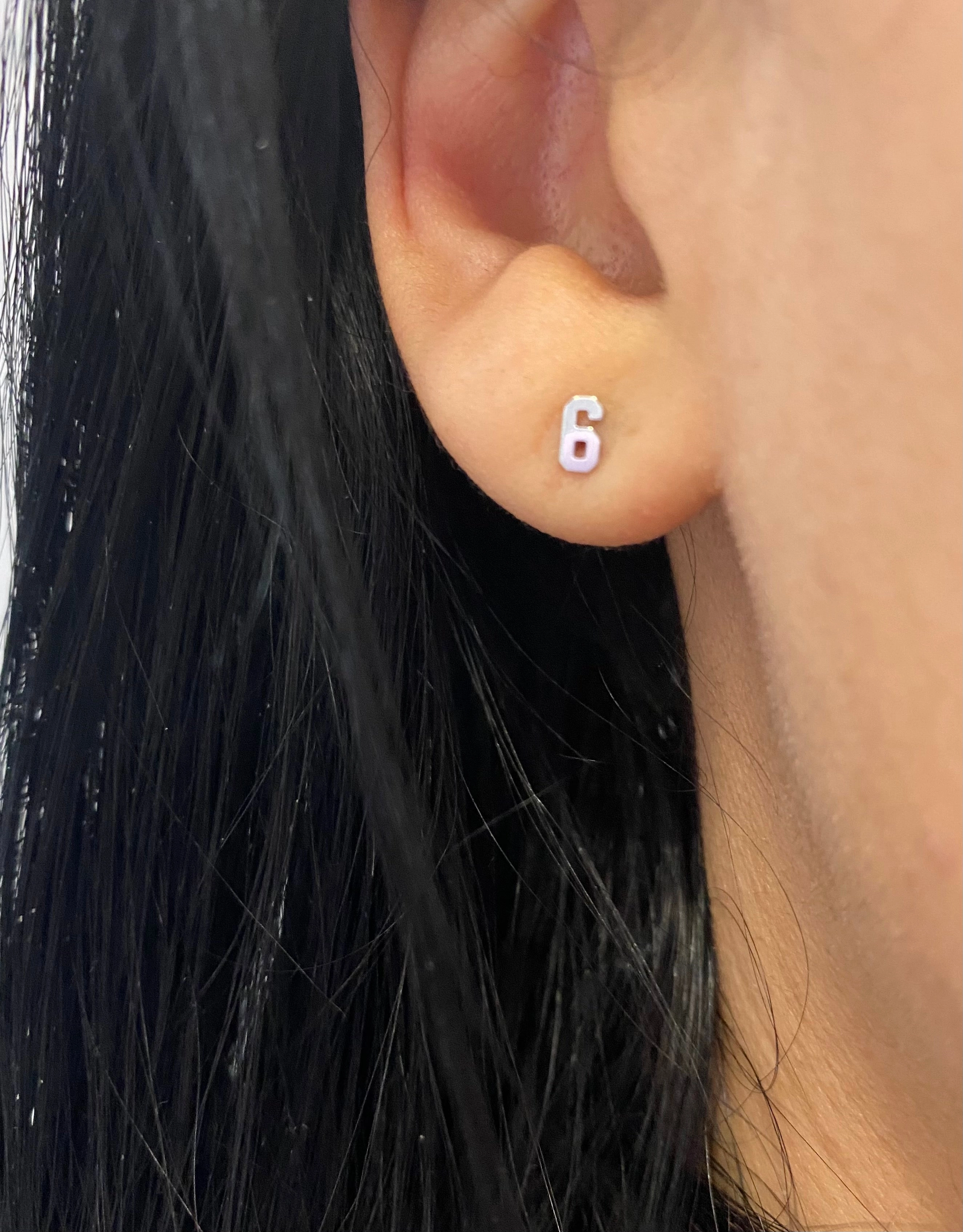 14K Gold Push Flat Back Mini Number Earring