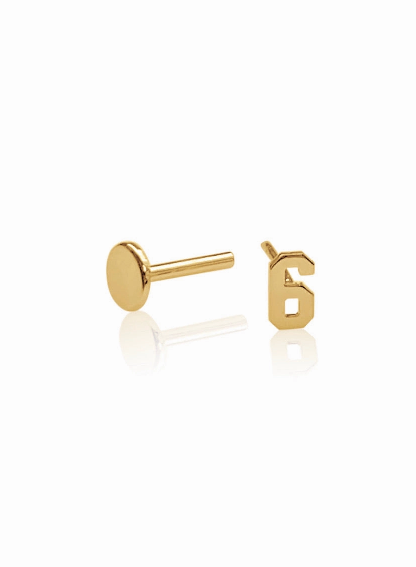 14K Gold Push Flat Back Mini Number Earring