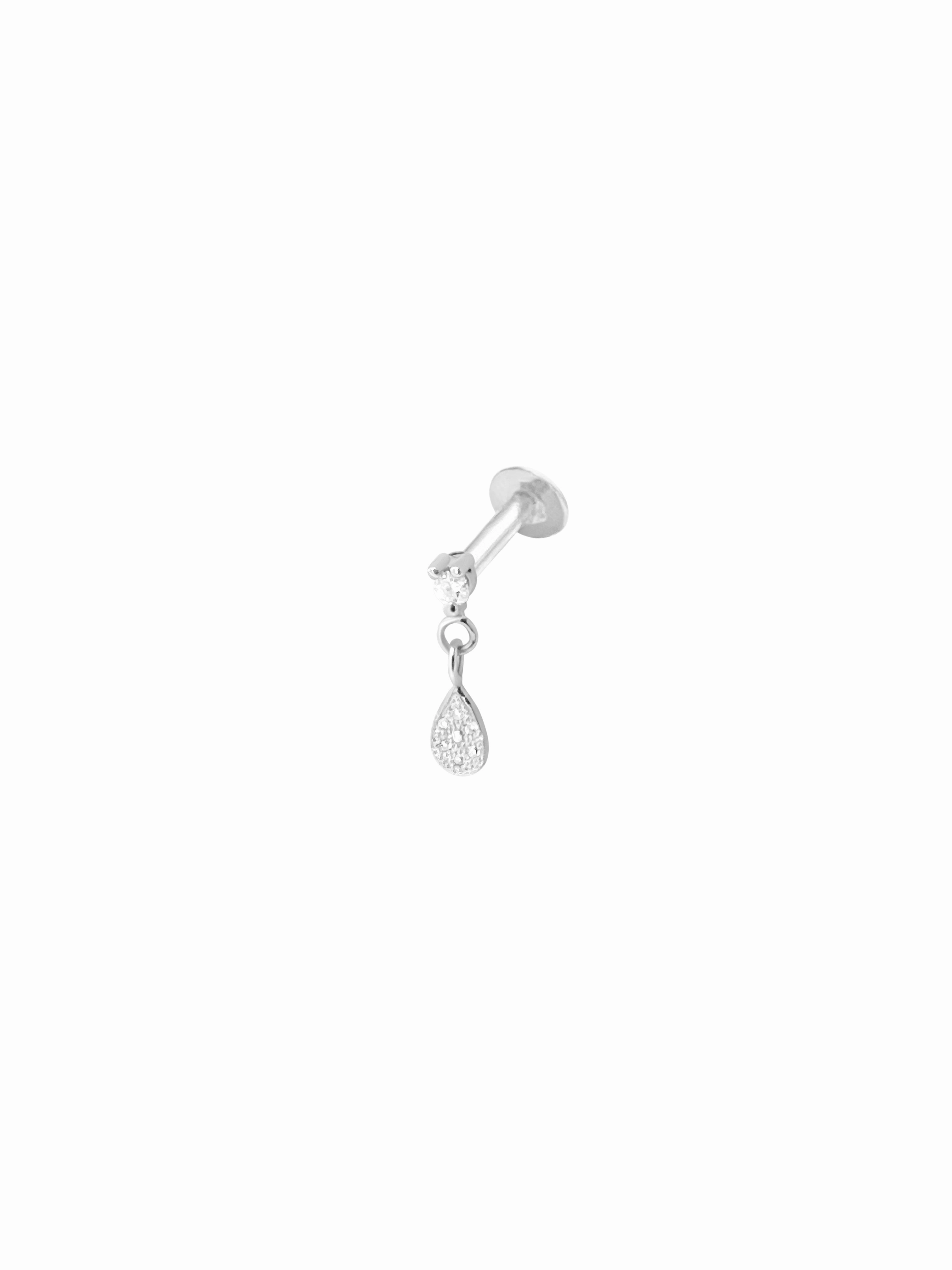14K Gold Push Flat Back Pear shape Dangle Diamond Earring