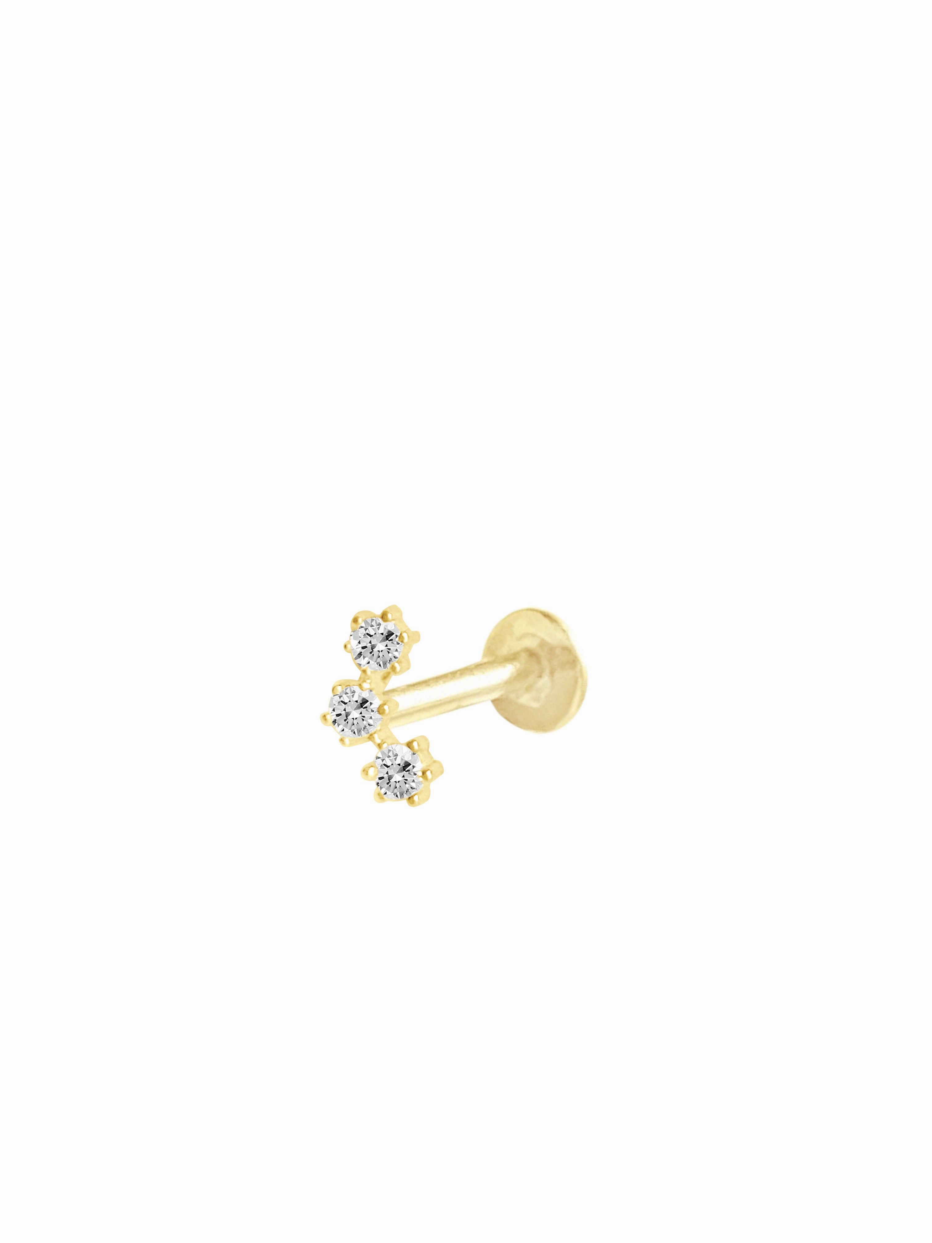 14K Gold Push Flat Back Three Diamond Earring