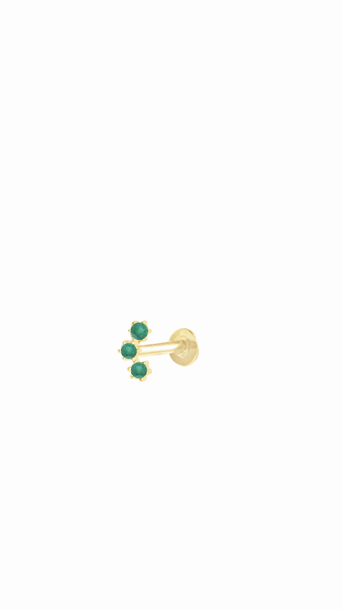 14K Gold Push Flat Back Three Emerald Earring