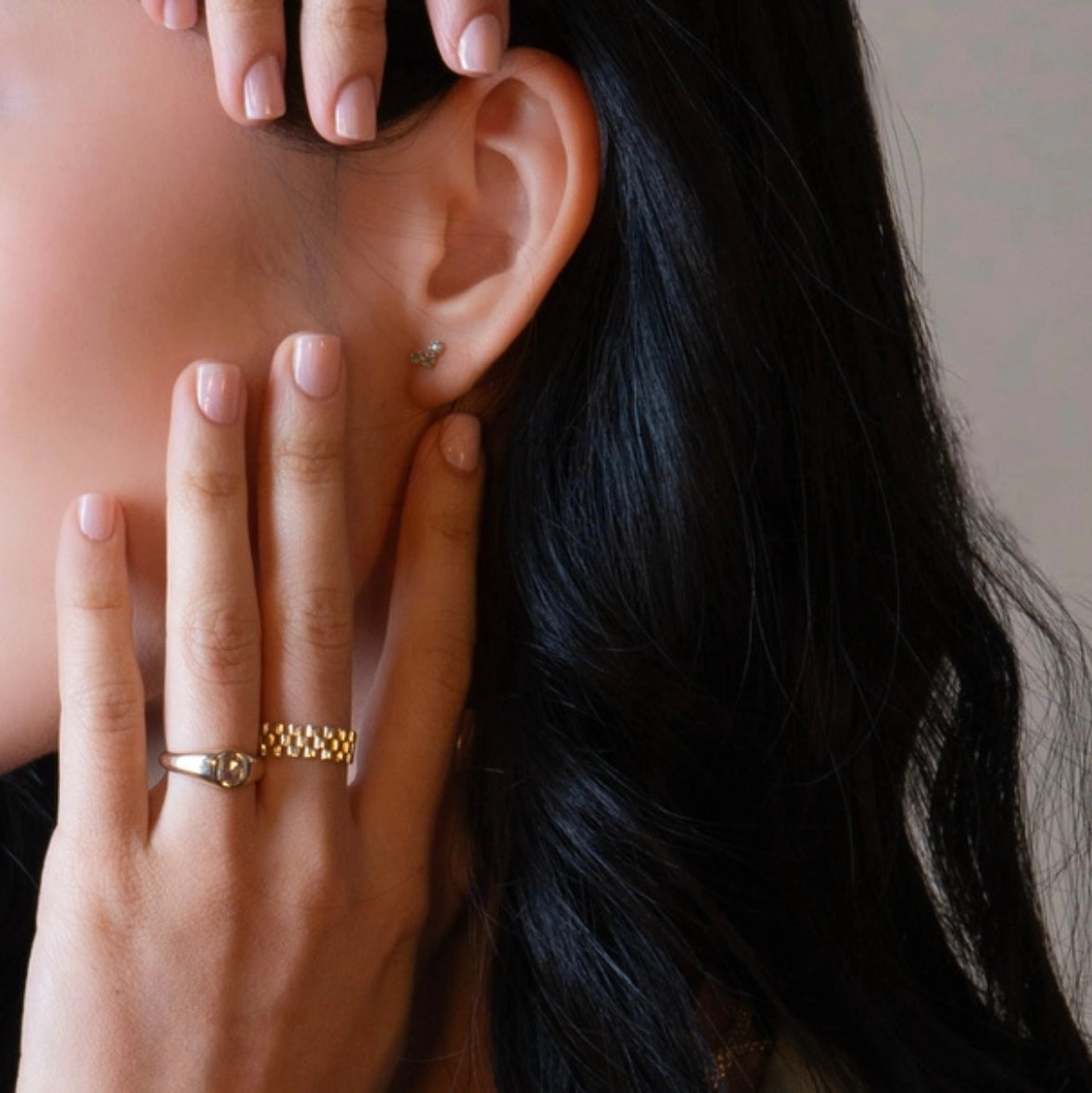 14K Gold Push Flat Back Three Emerald Earring