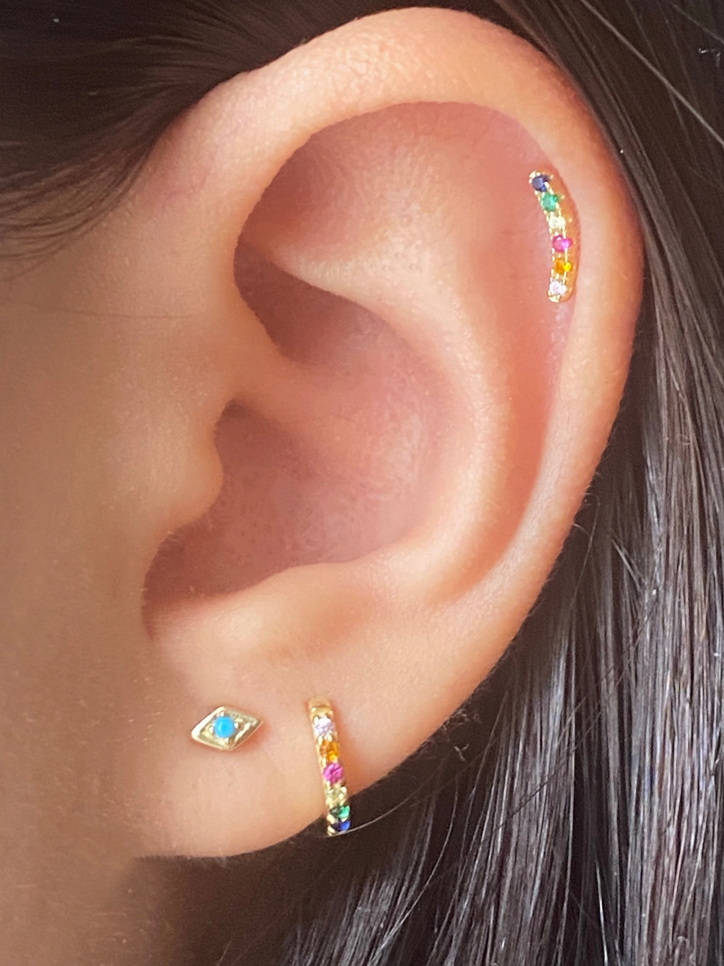 14K Gold Push Flat Back Turquoise Eye Earring