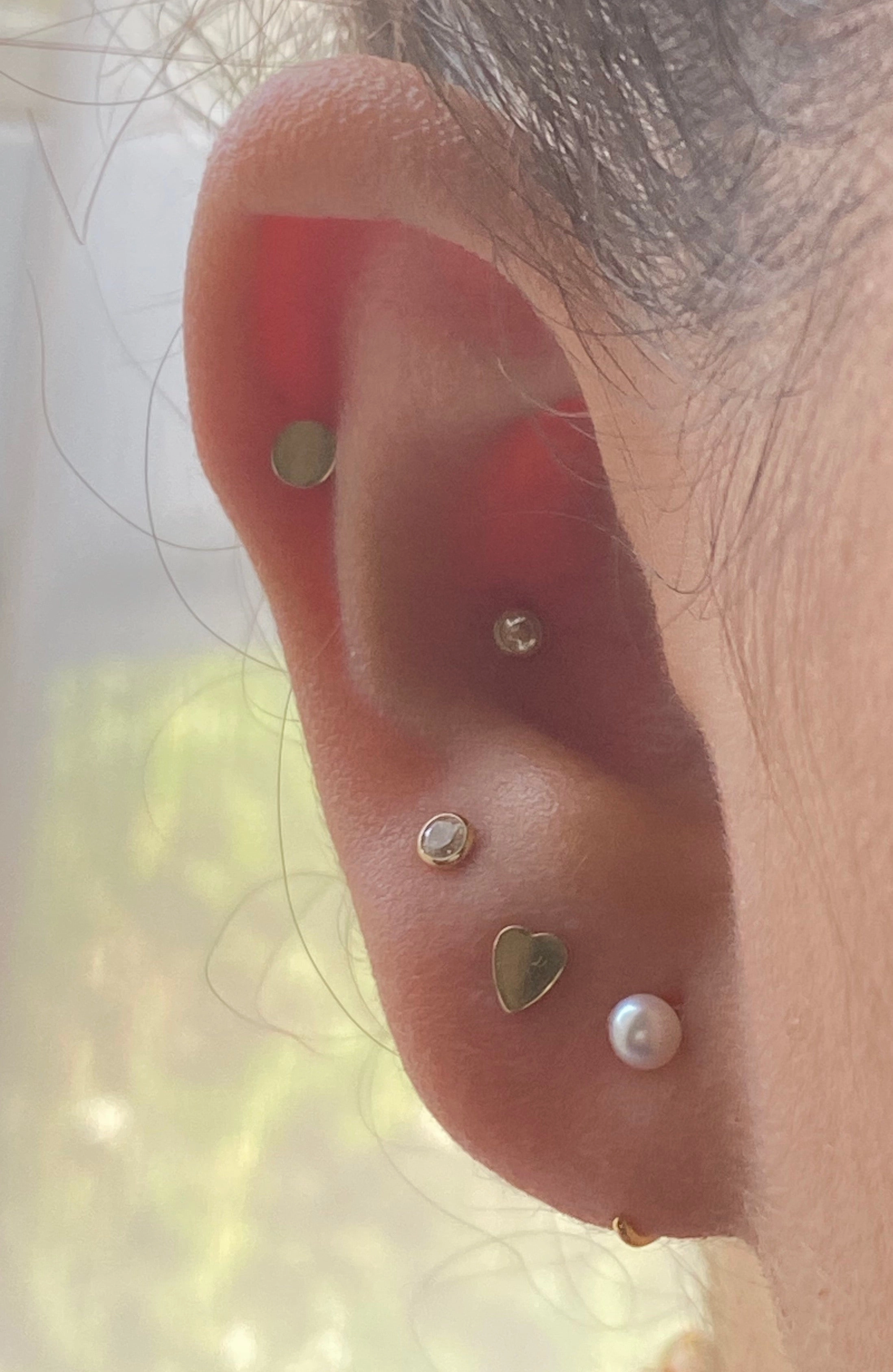 14K Gold Push Heart Flat Back Earring
