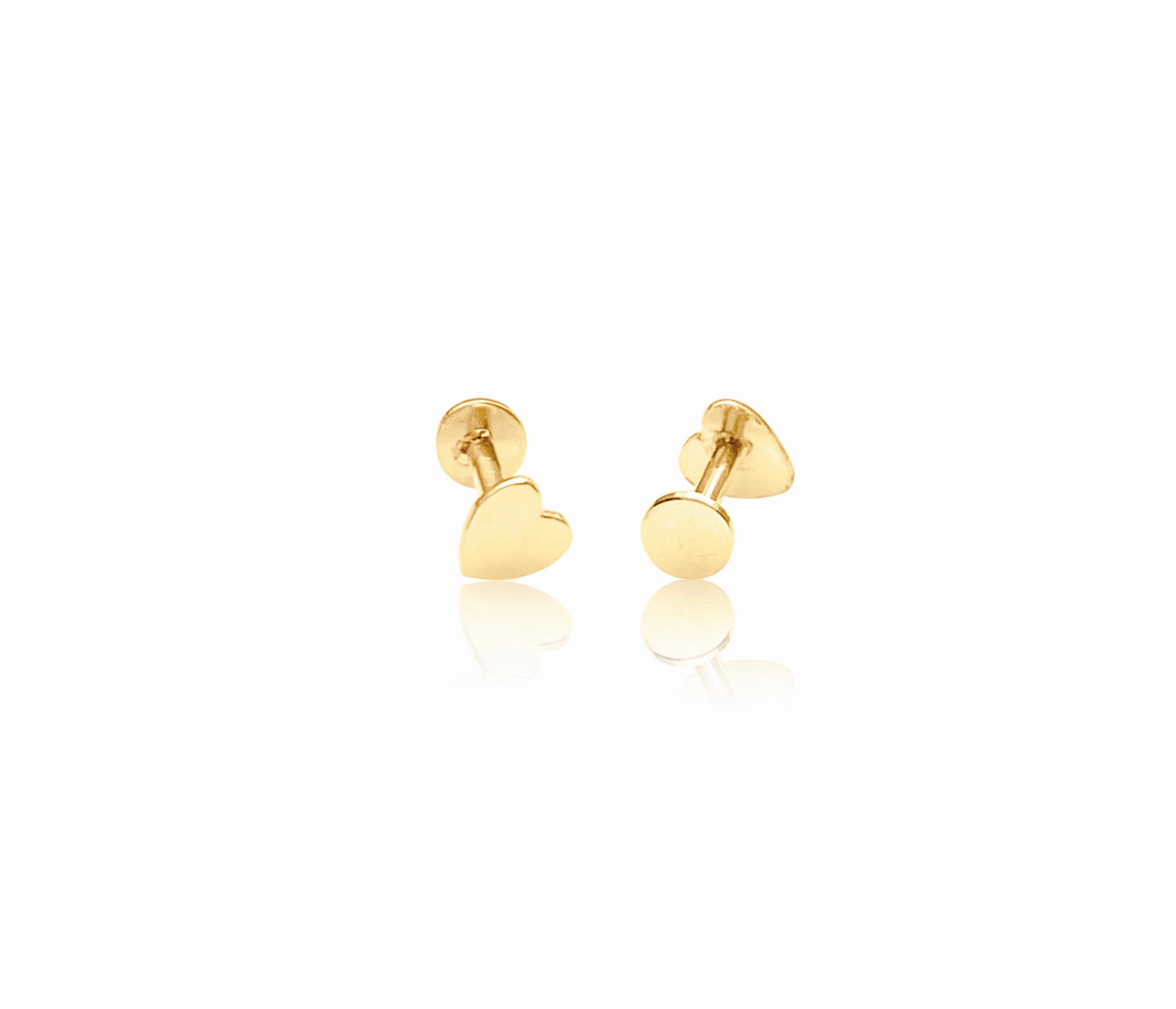 14K Gold Push Heart Flat Back Earring