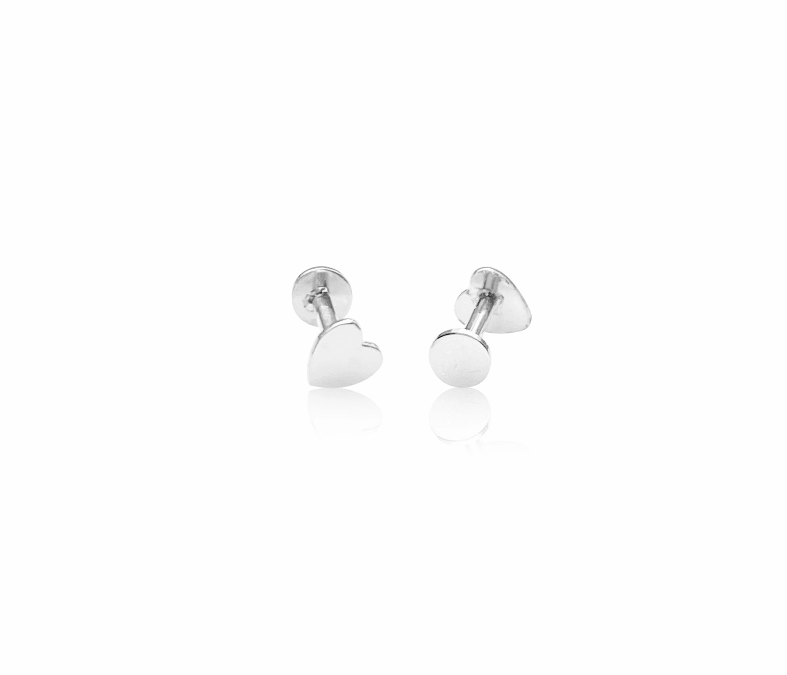 14K Gold Push Heart Flat Back Earring