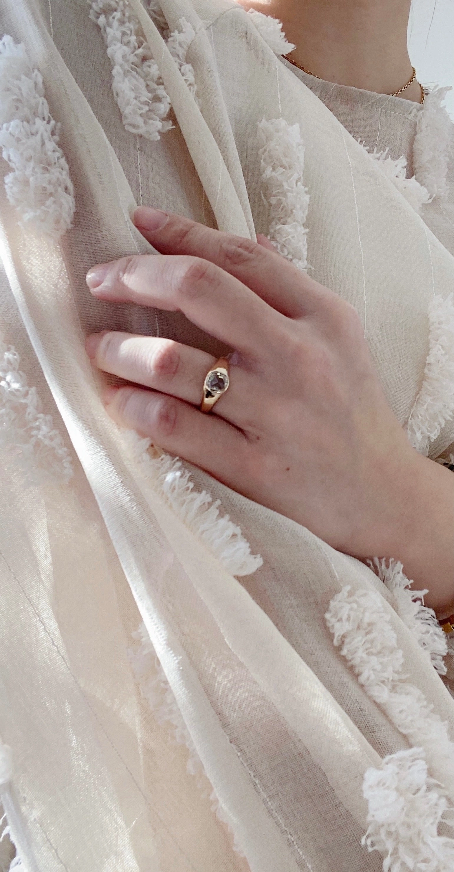 14K Gold Rose Cut Diamond Signet Ring