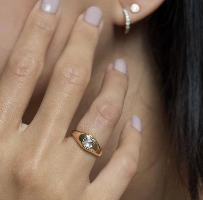 14K Gold Rose Cut Diamond Signet Ring