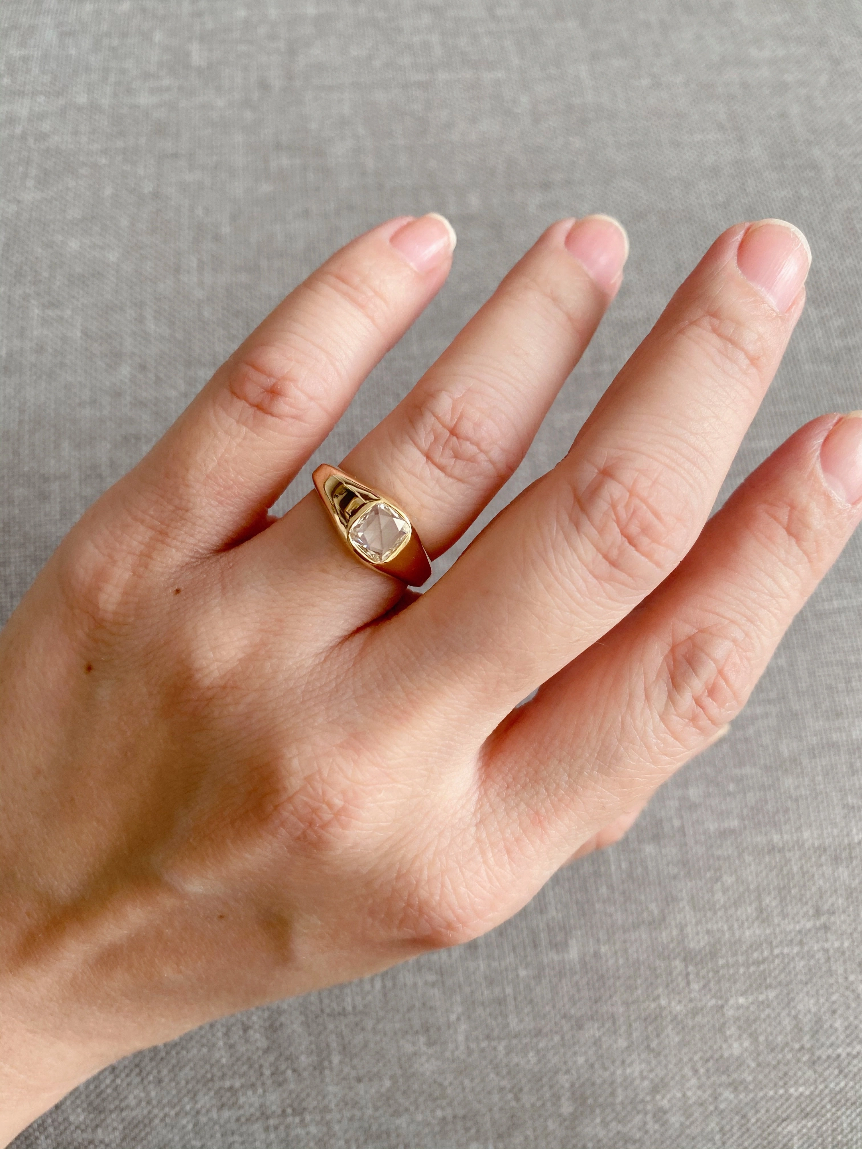 14K Gold Rose Cut Diamond Signet Ring
