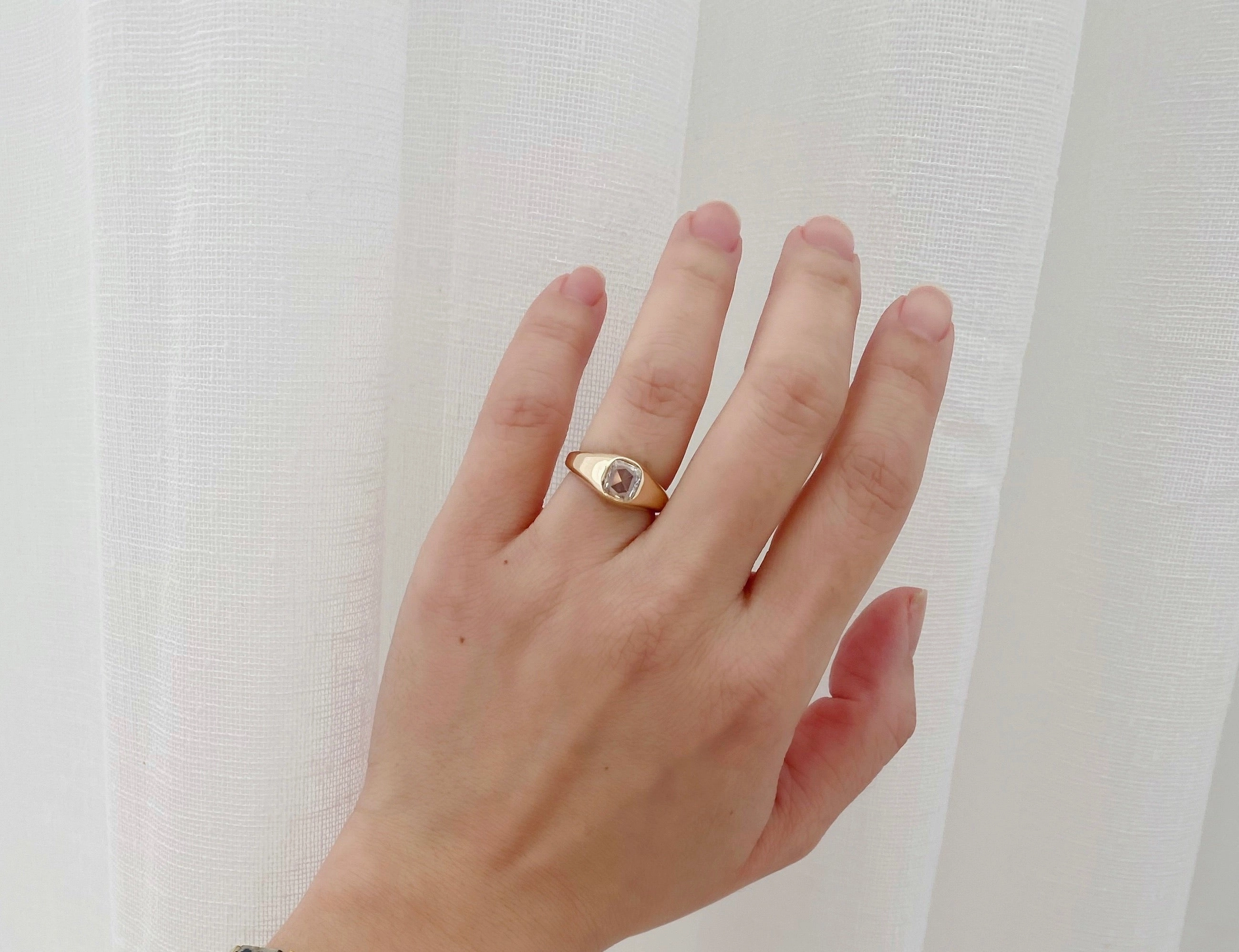 14K Gold Rose Cut Diamond Signet Ring