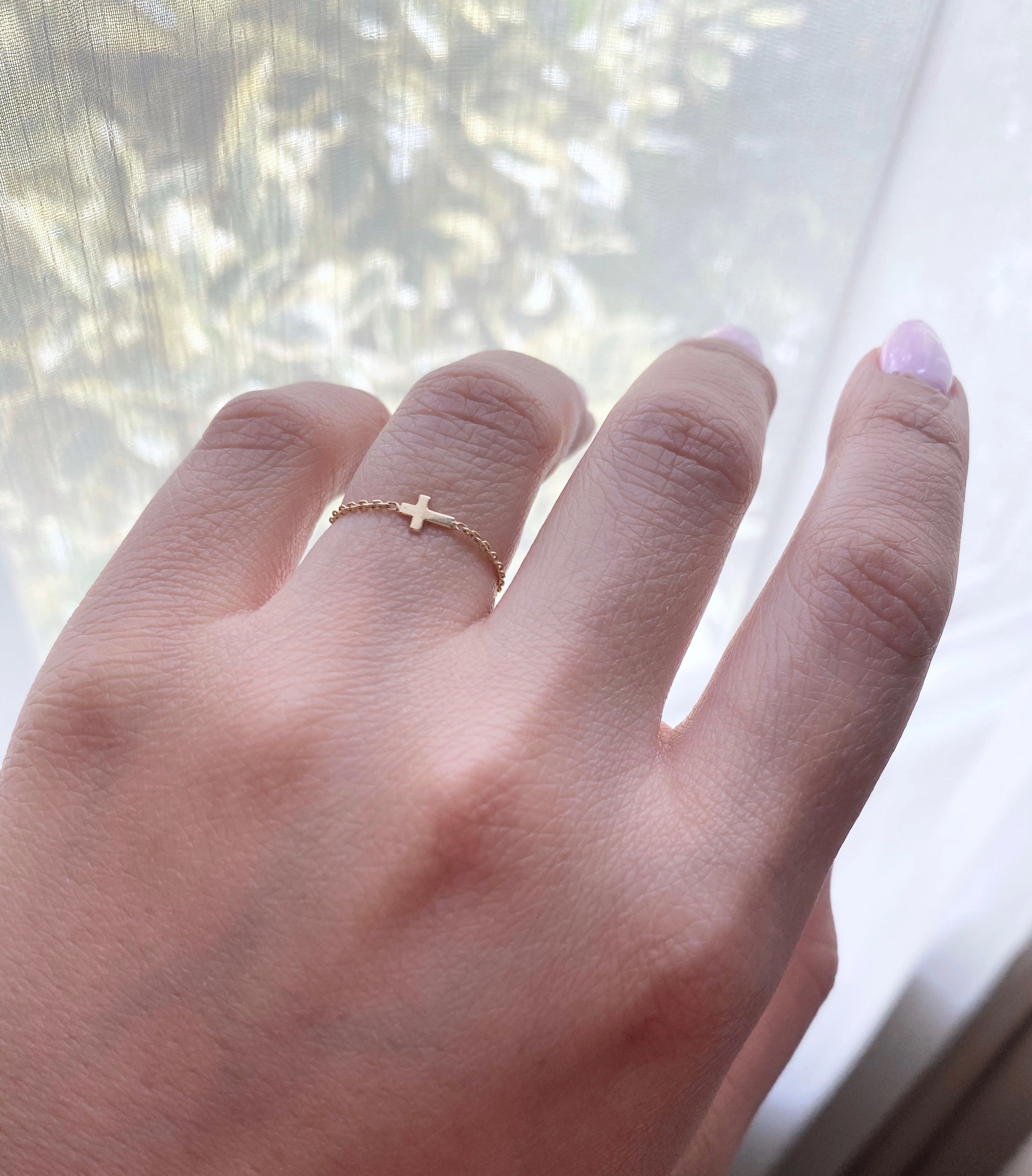 14K Gold Soft Chain Cross Ring