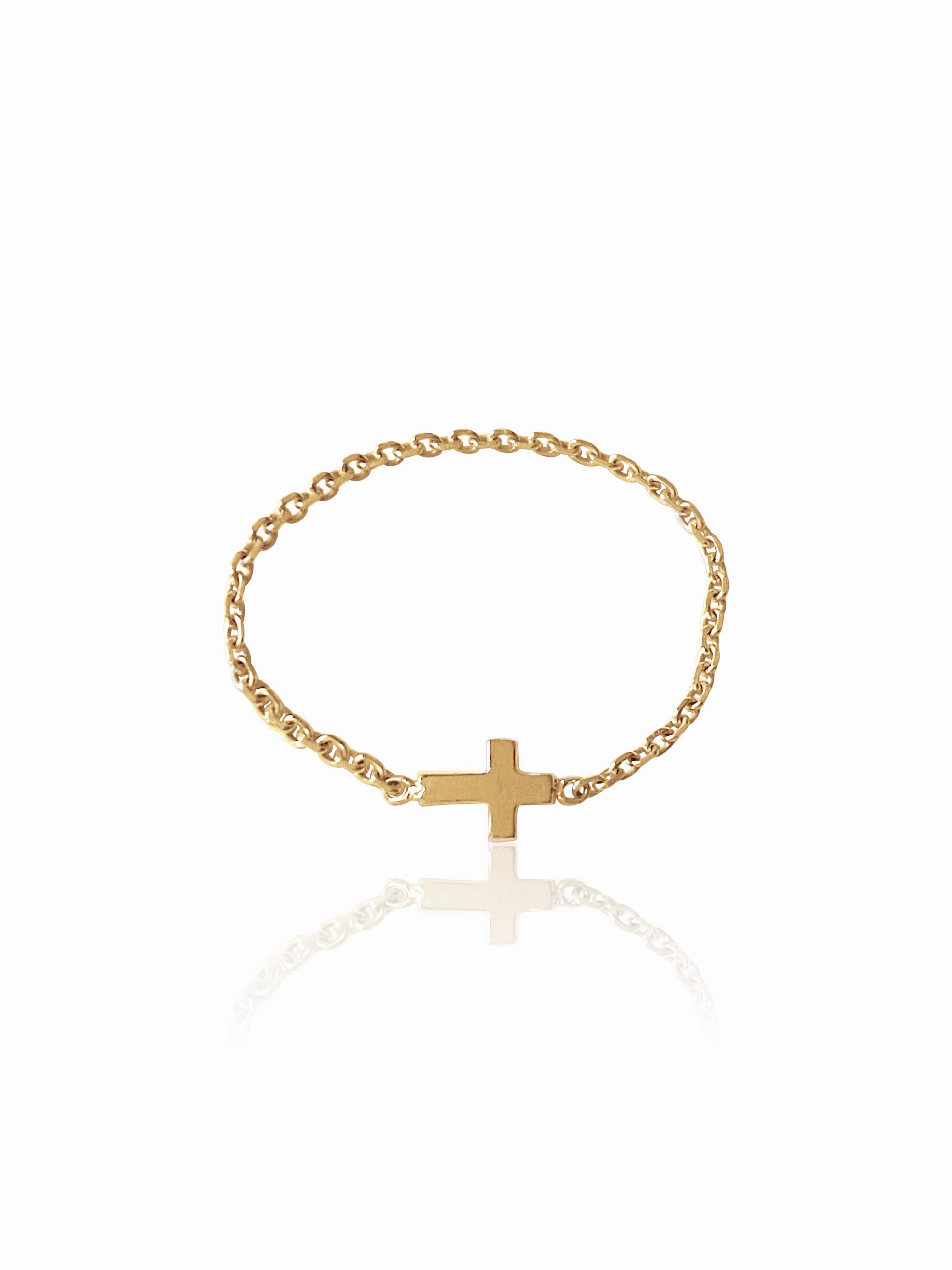 14K Gold Soft Chain Cross Ring