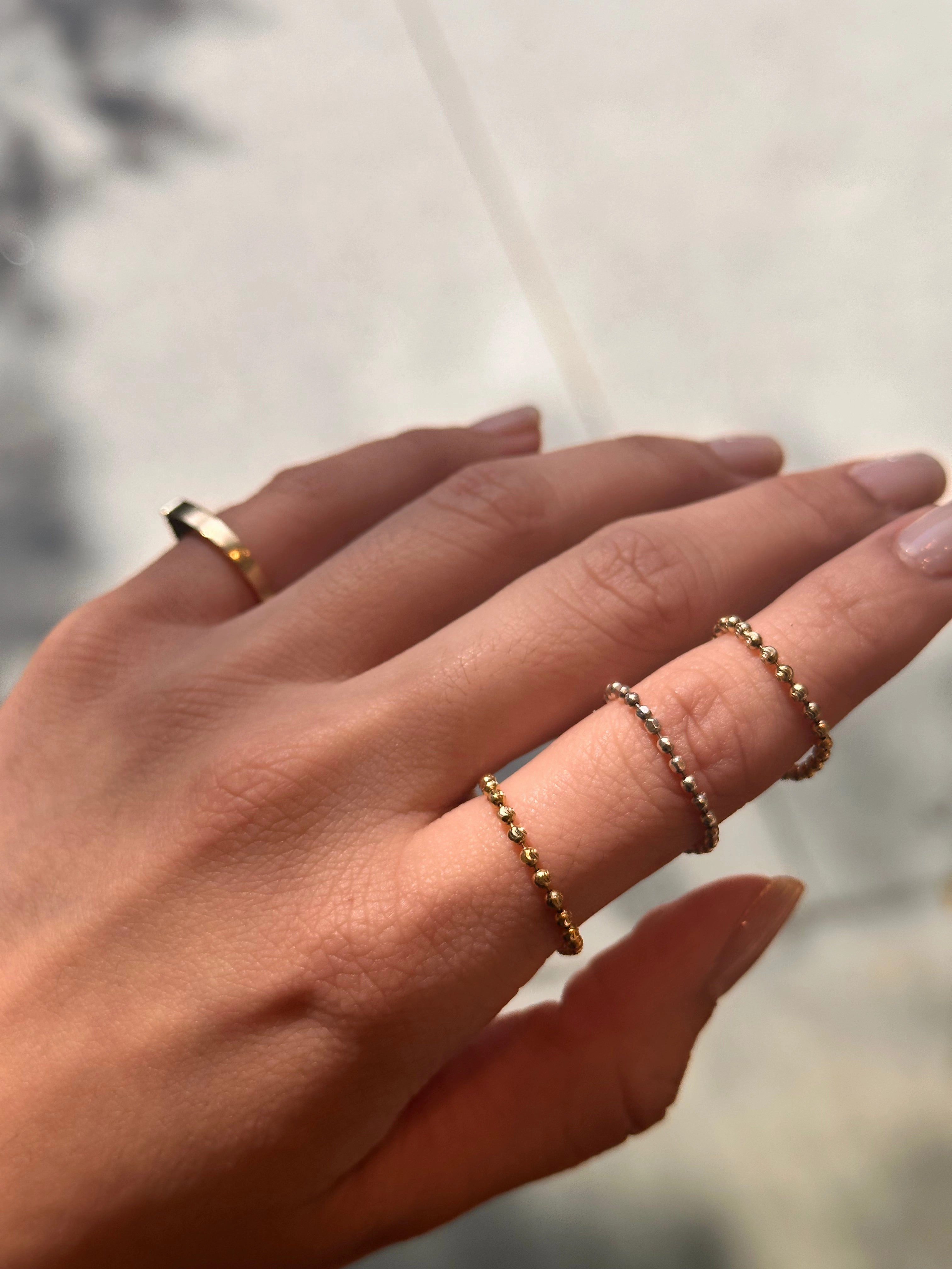 14K Gold Soft Disco Ball Chain Ring