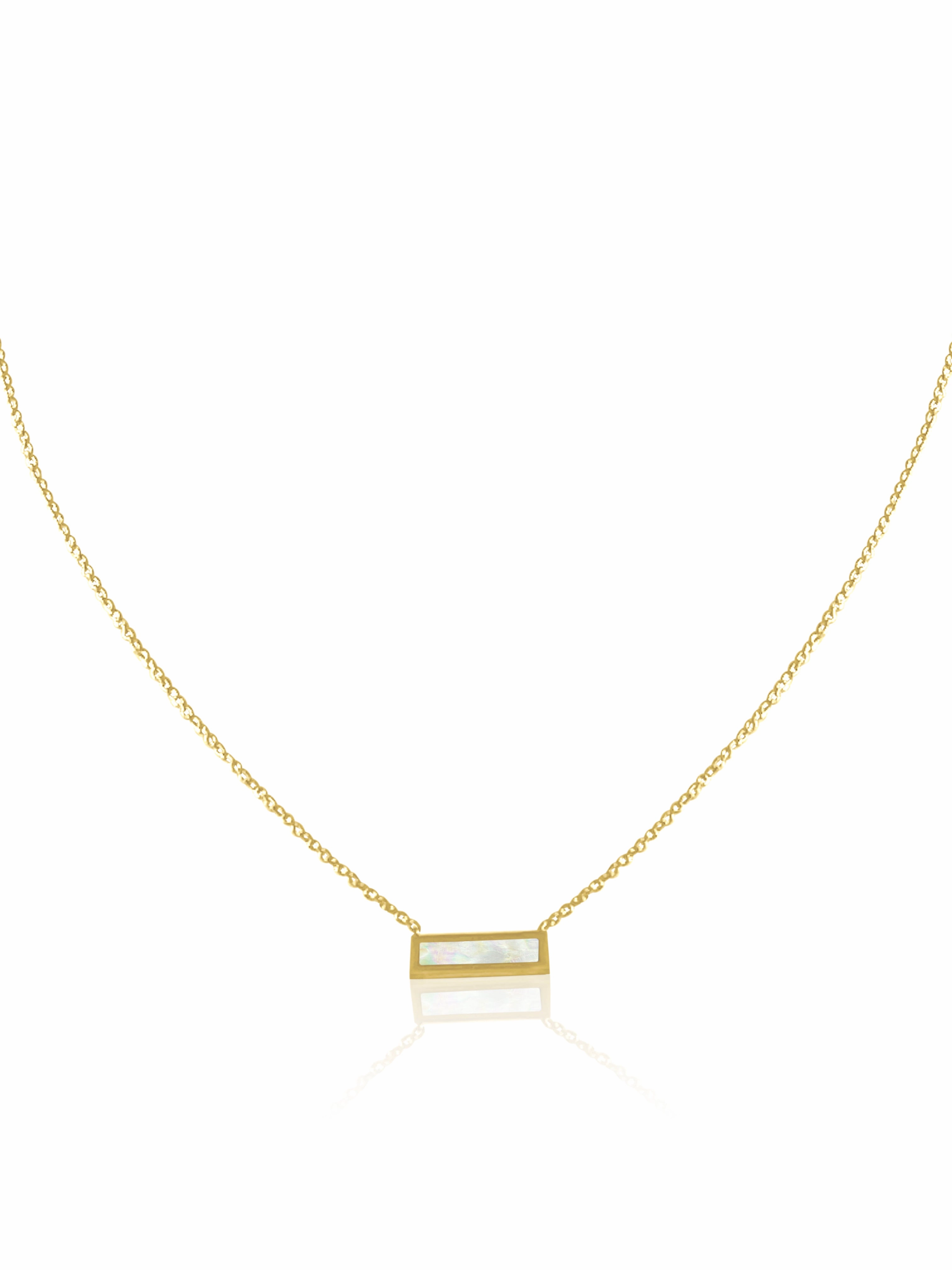 14K Gold Turquoise/Mother Of Pearl Bar Necklace