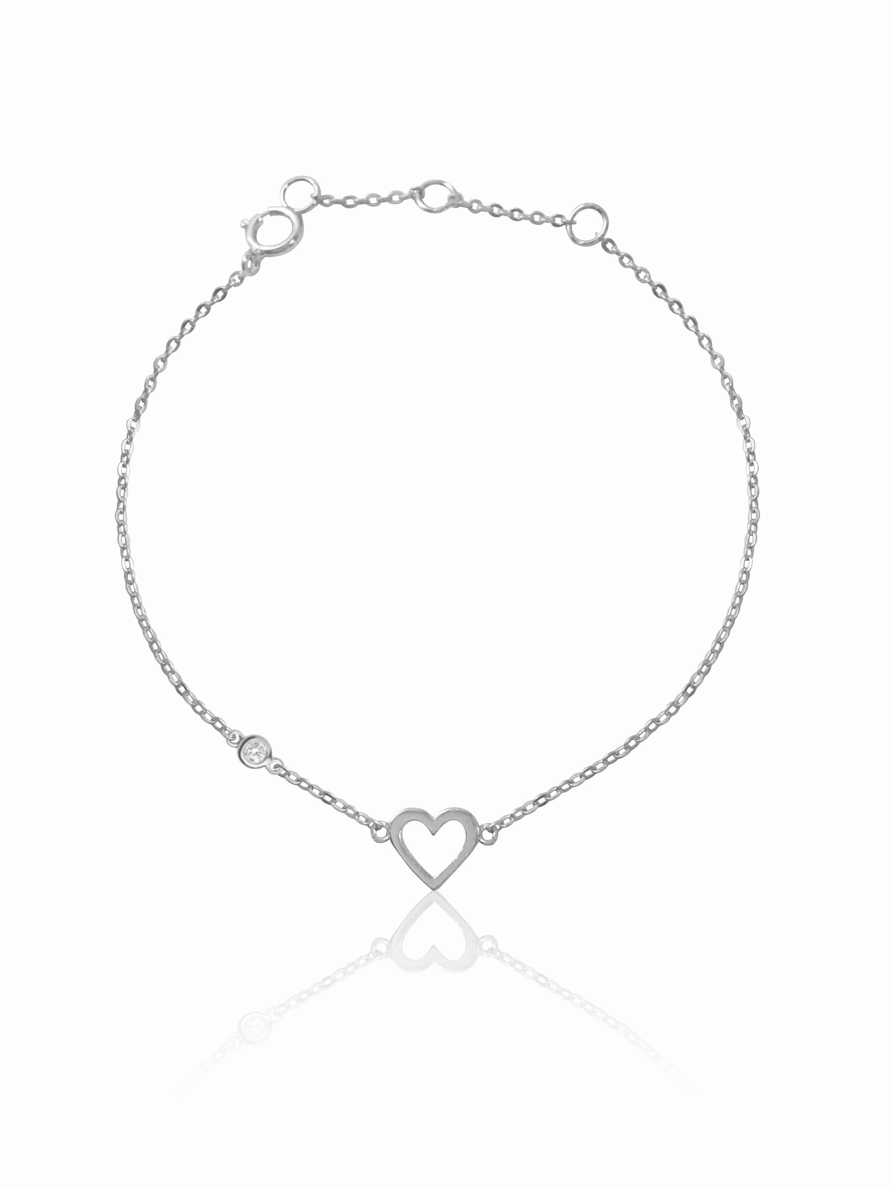 14K Heart & Diamond Bezel  Bracelet