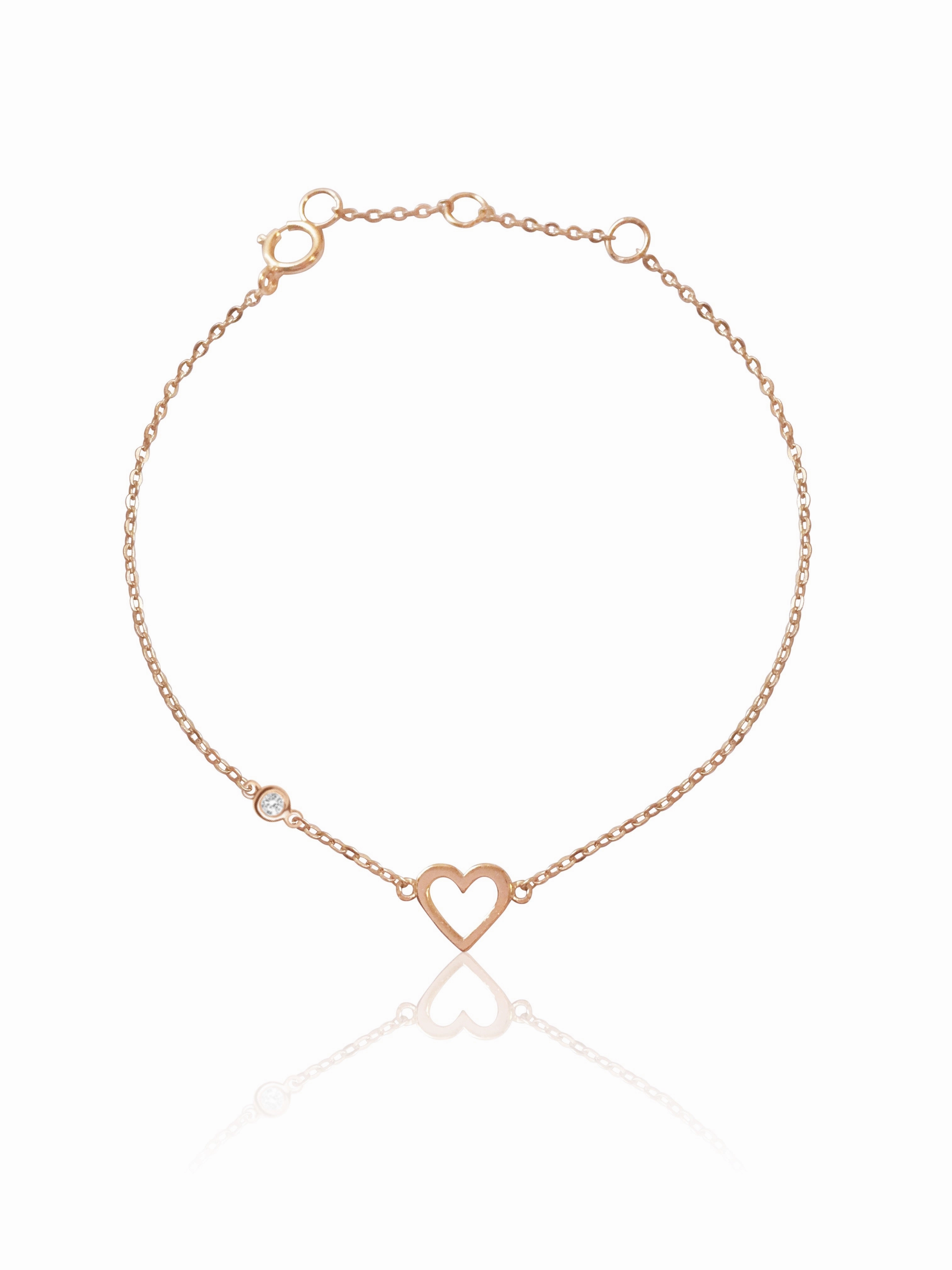 14K Heart & Diamond Bezel  Bracelet