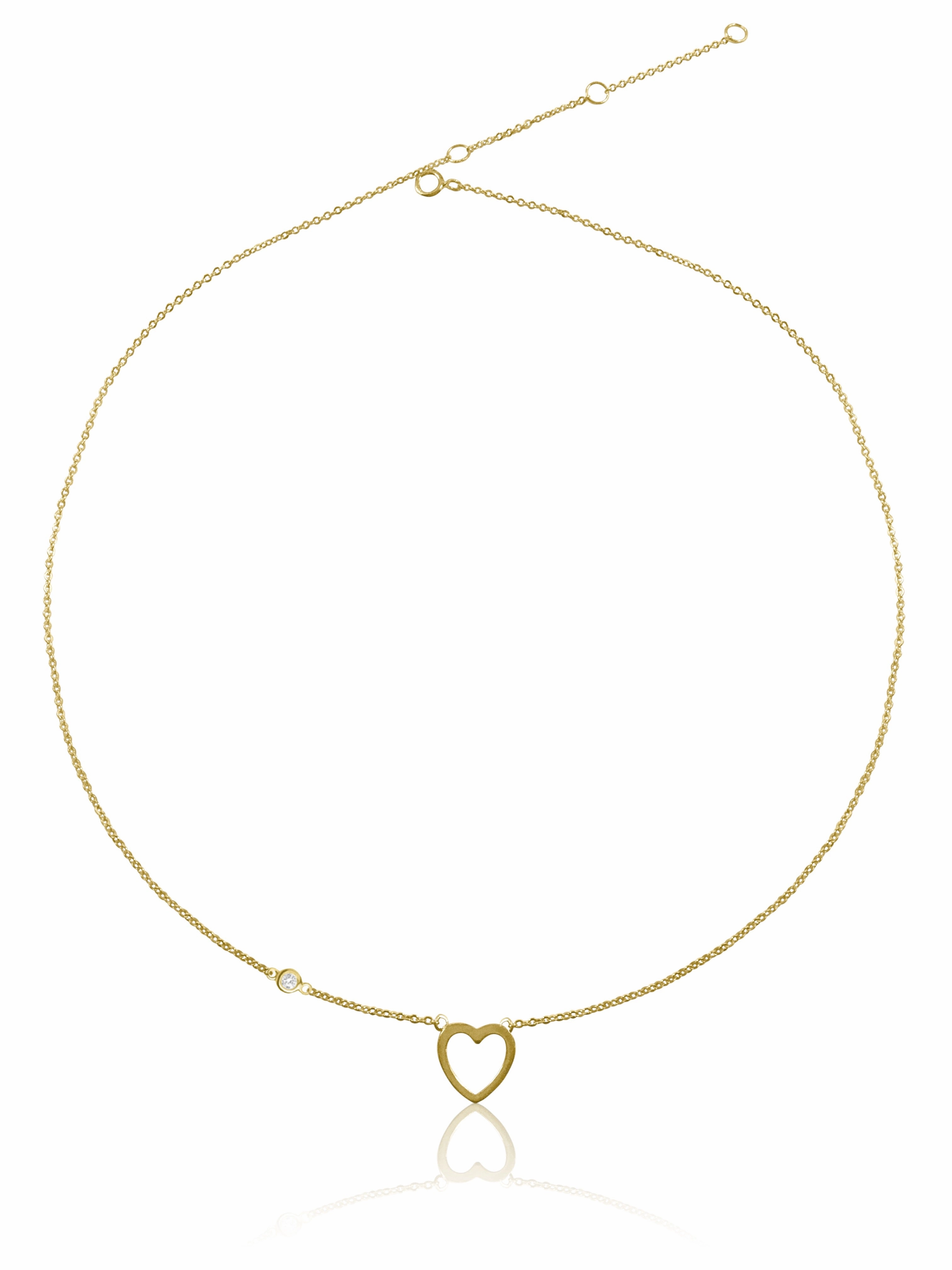 14K Heart & Diamond Bezel Necklace
