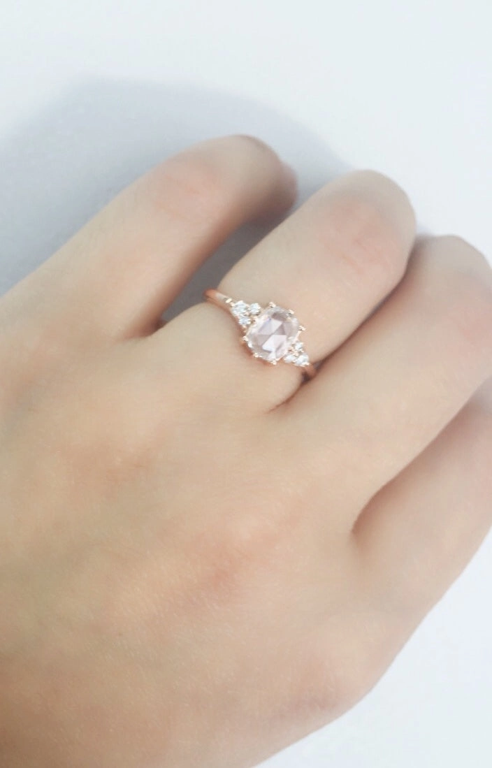 14k Rose cut Oval Diamond Ring