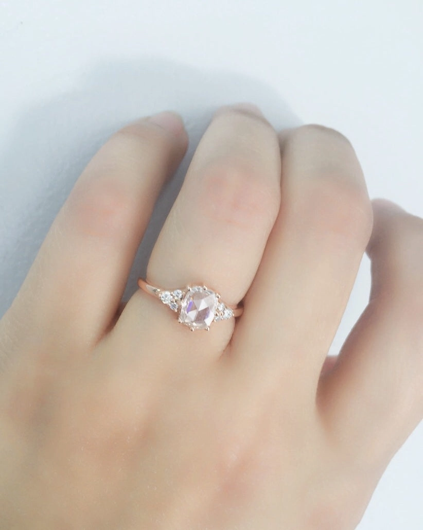 14k Rose cut Oval Diamond Ring