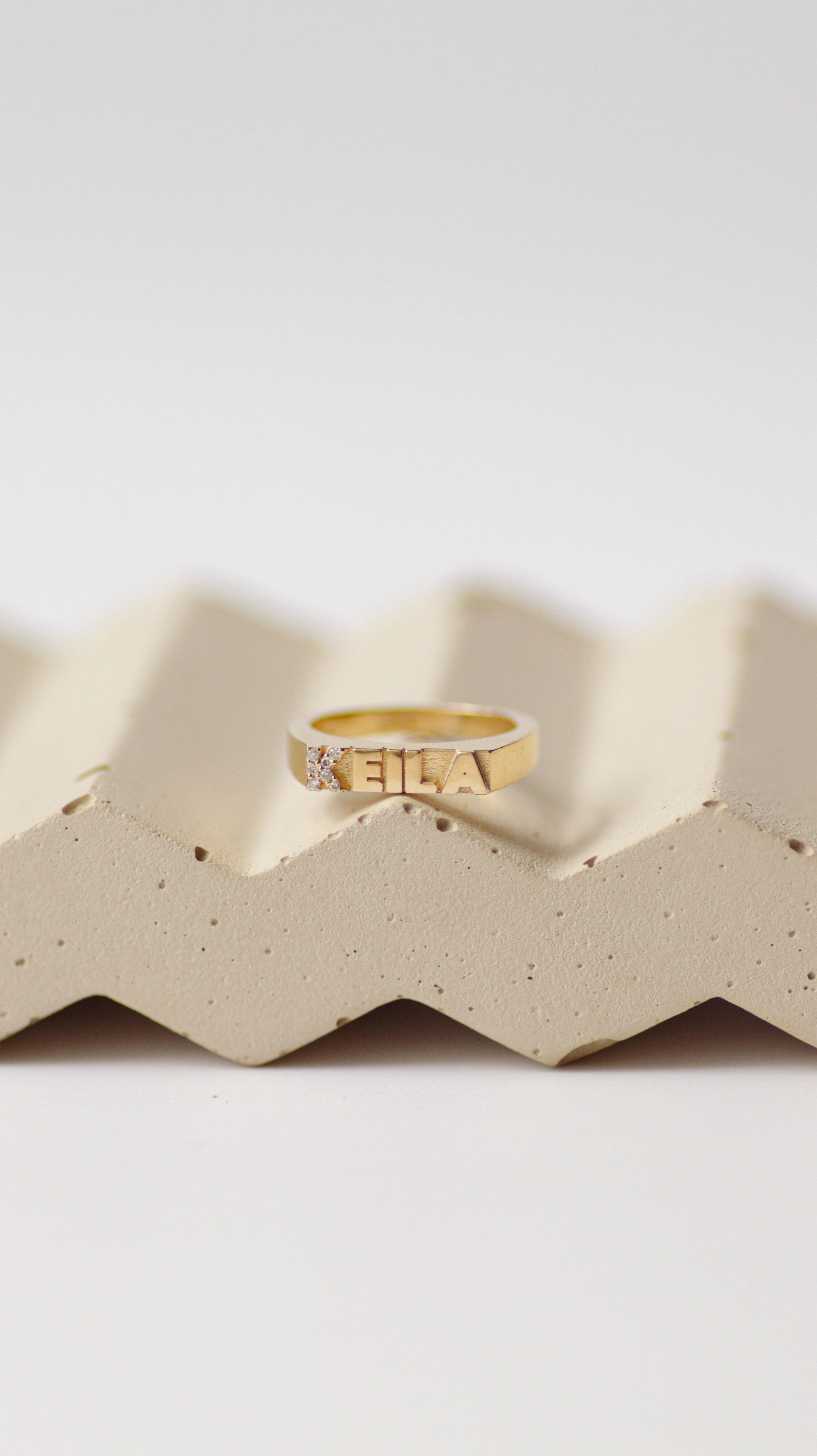 14k Solid Gold Diamond Pinky Name Ring