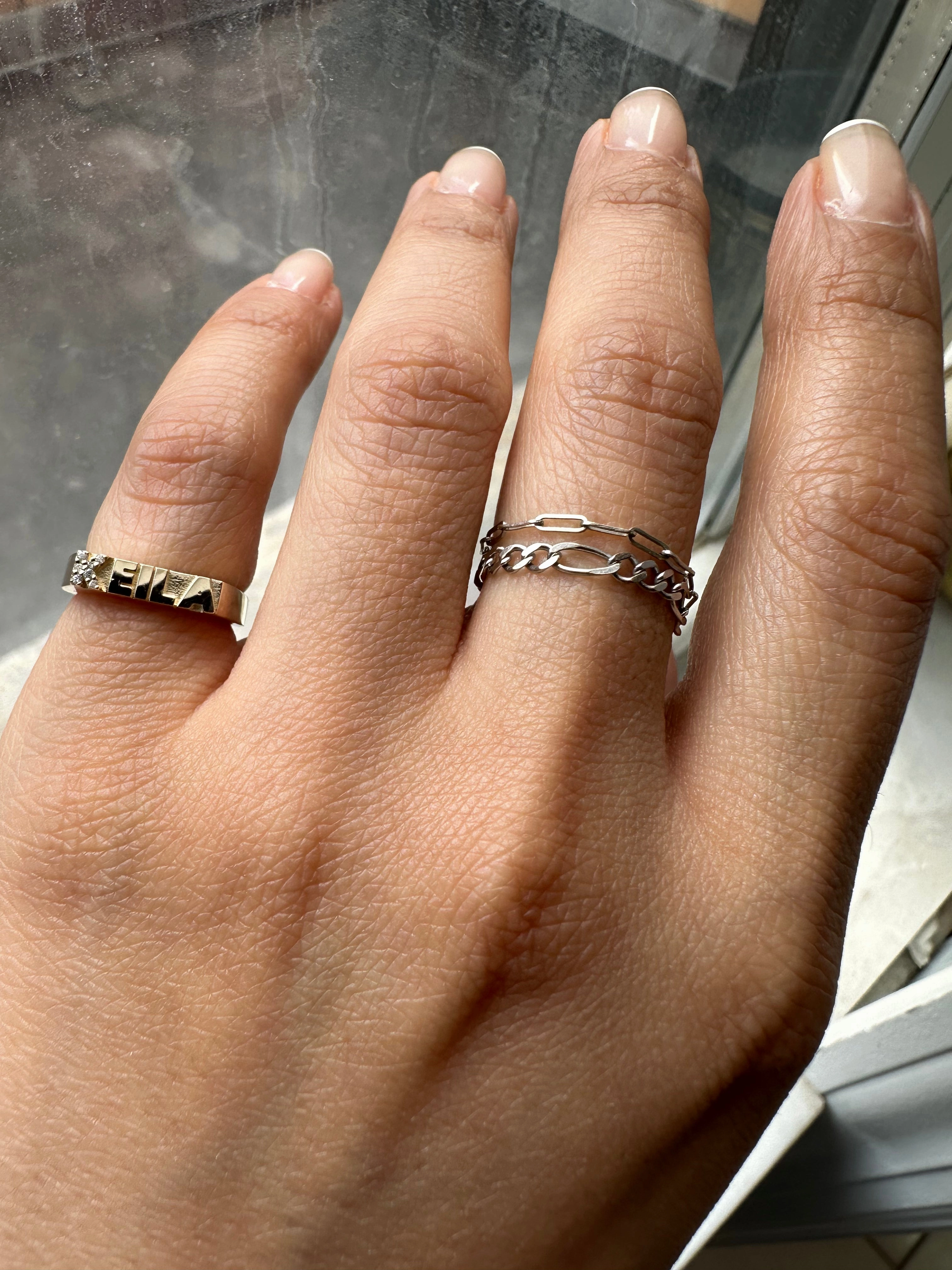 14k Solid Gold Diamond Pinky Name Ring