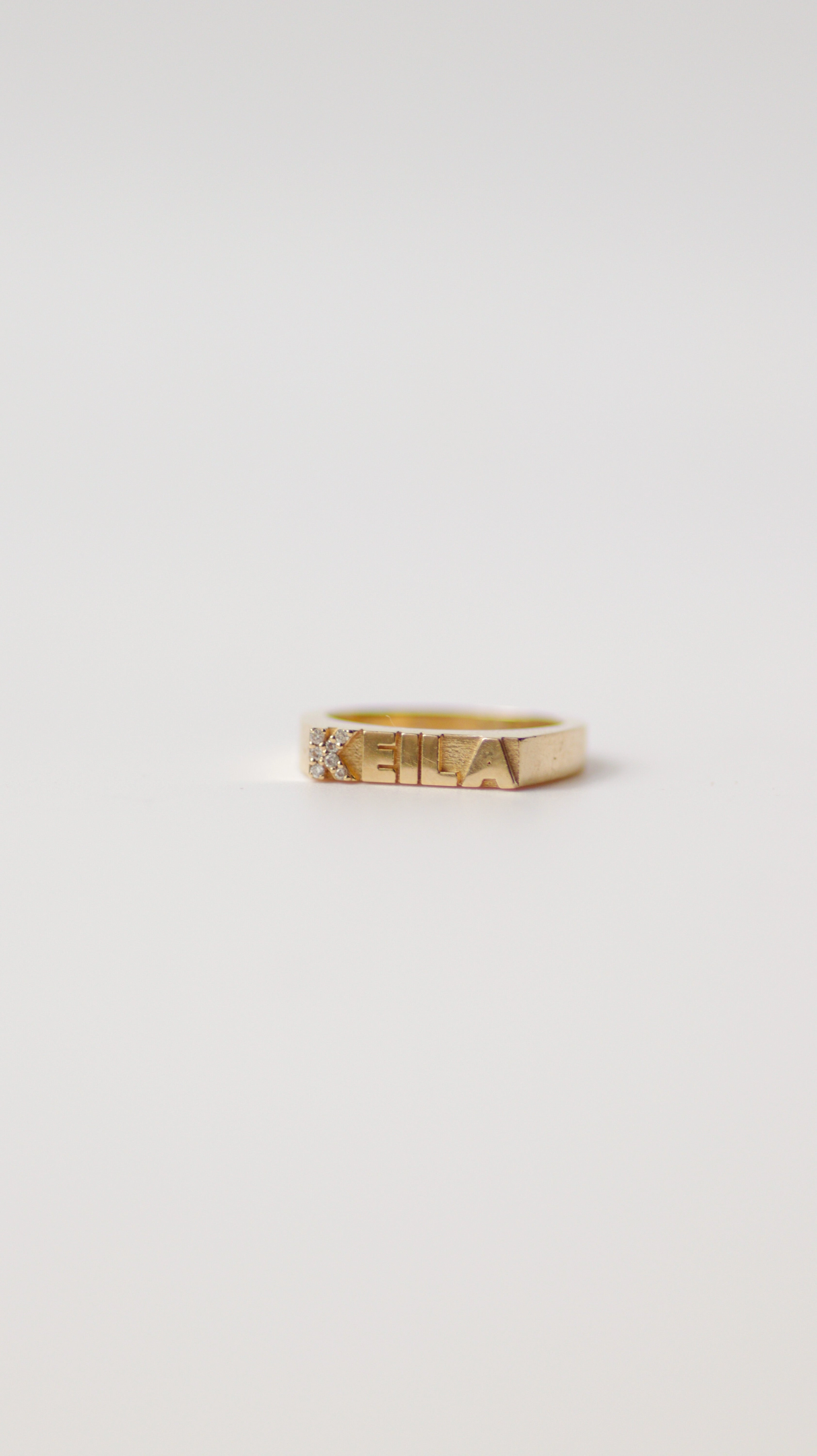 14k Solid Gold Diamond Pinky Name Ring