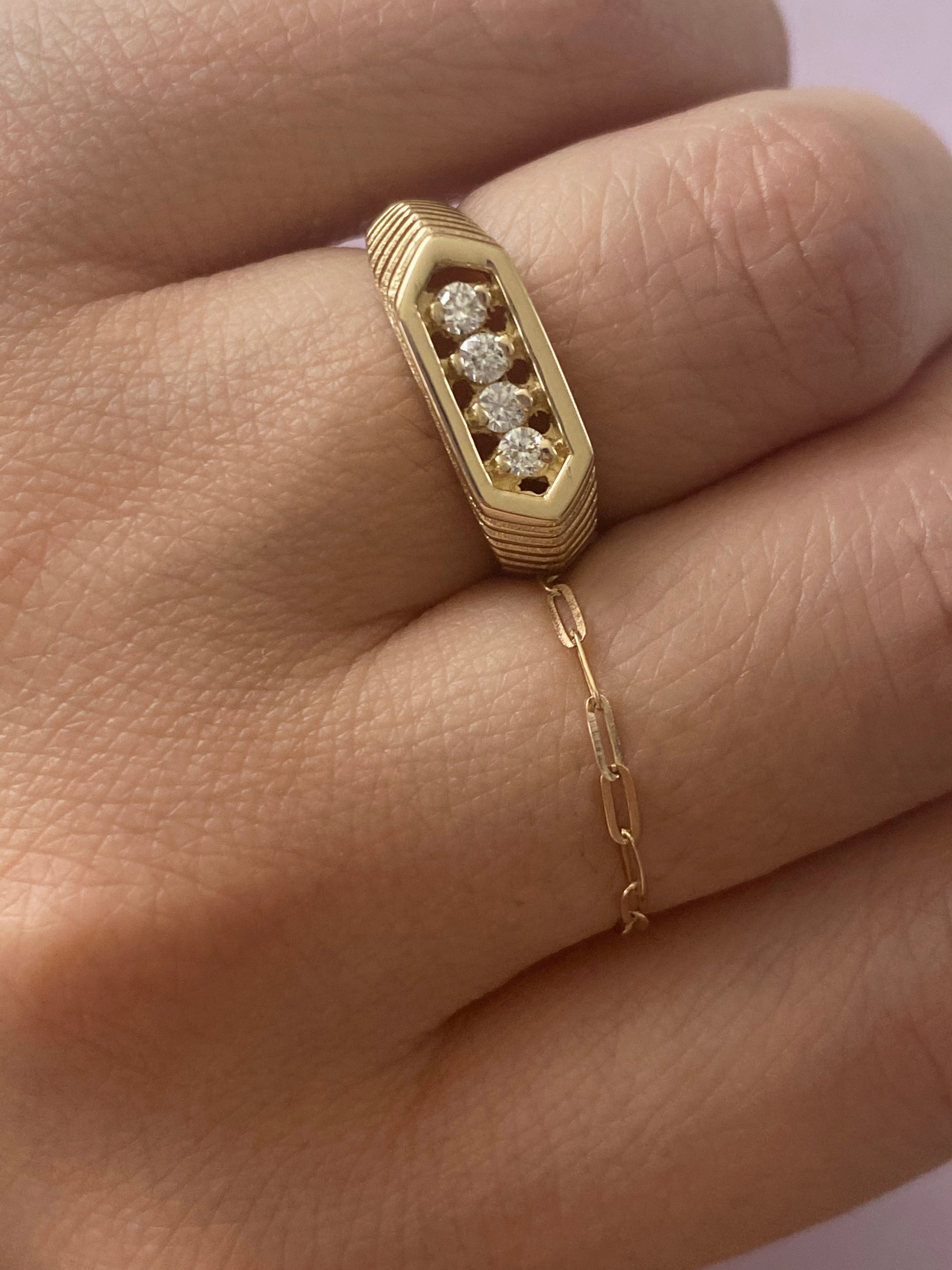 14k Solid Gold Mirror Diamond Ring
