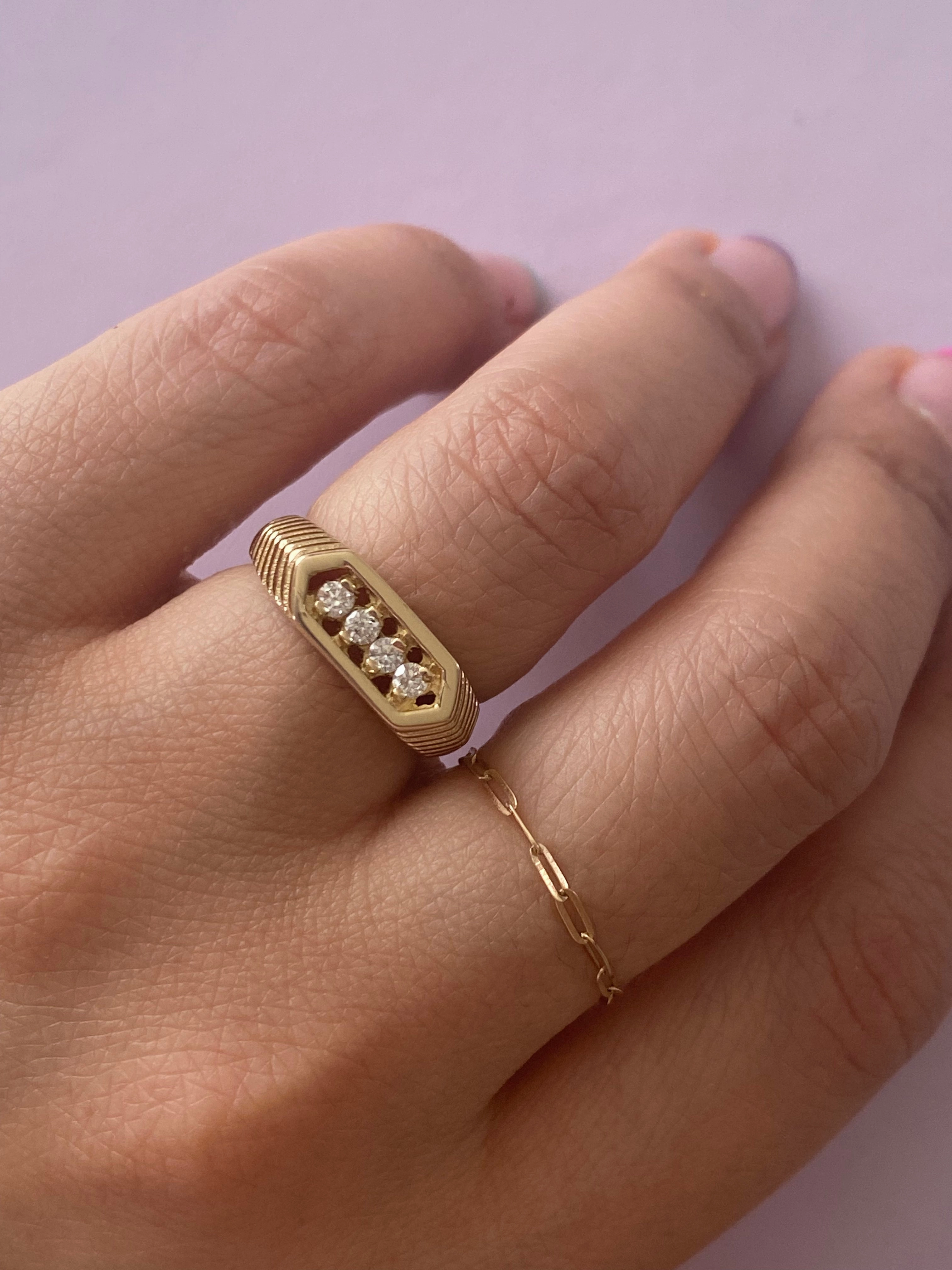 14k Solid Gold Mirror Diamond Ring