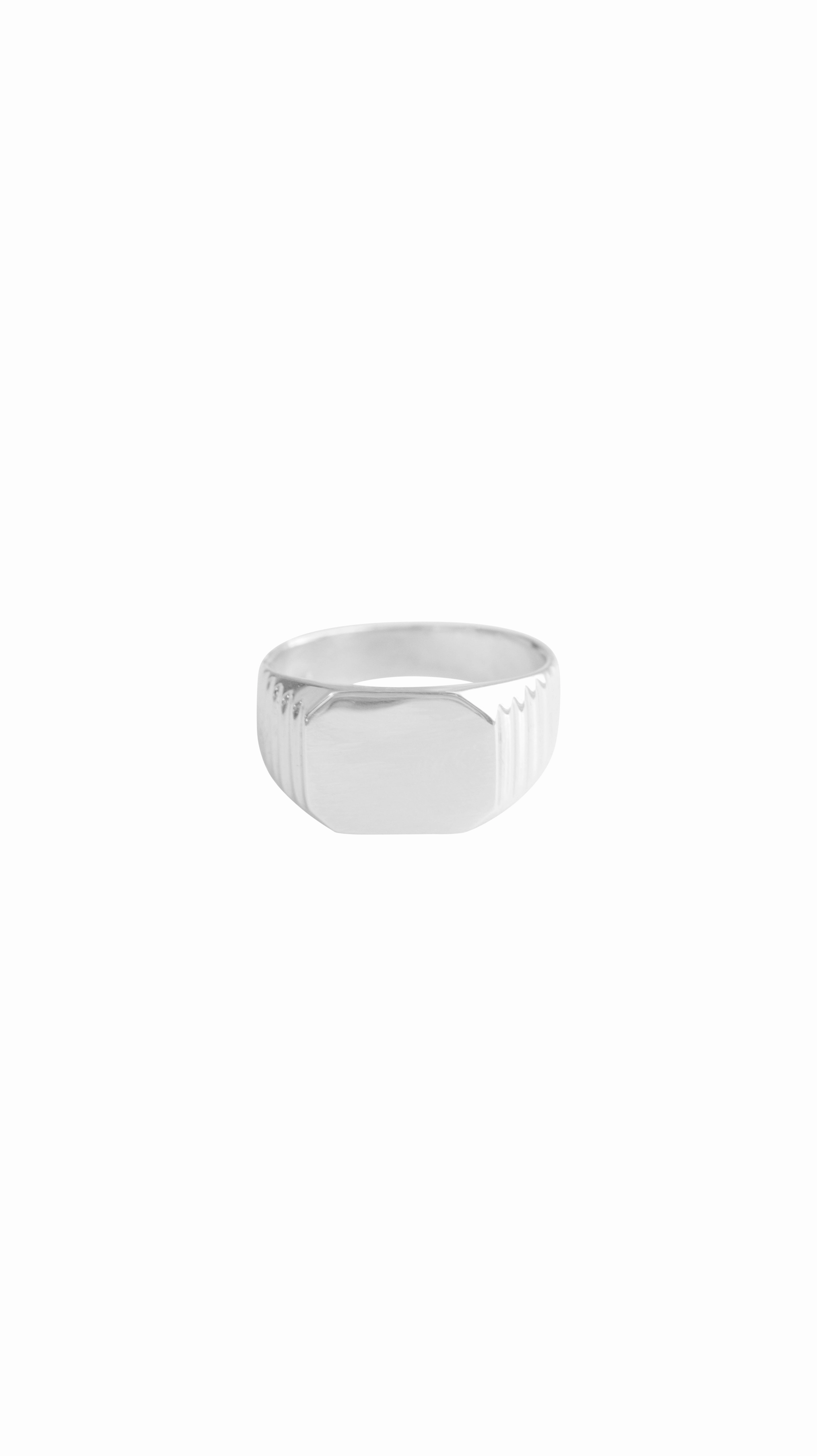 14k Solid Gold Ribbed Signet Ring