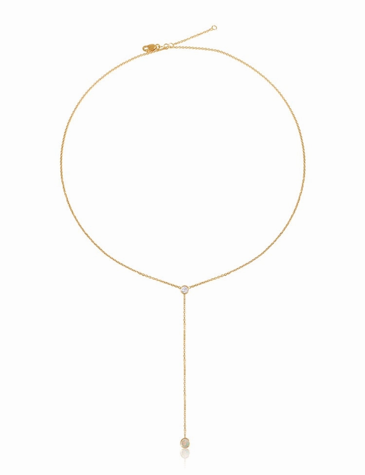 14k You & I Lariat Gemstone Necklace