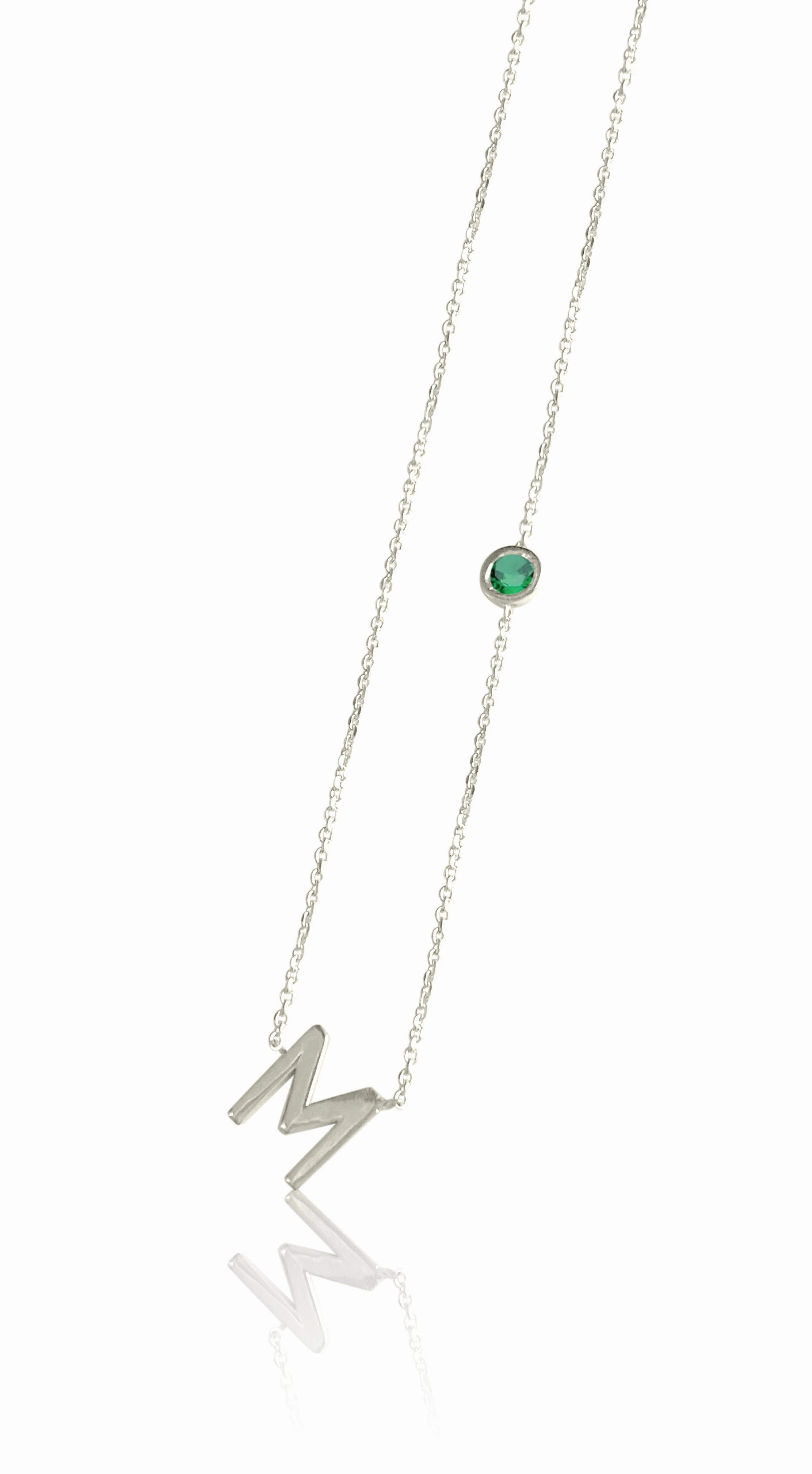 14KT Gold Initial & Birthstone Necklace