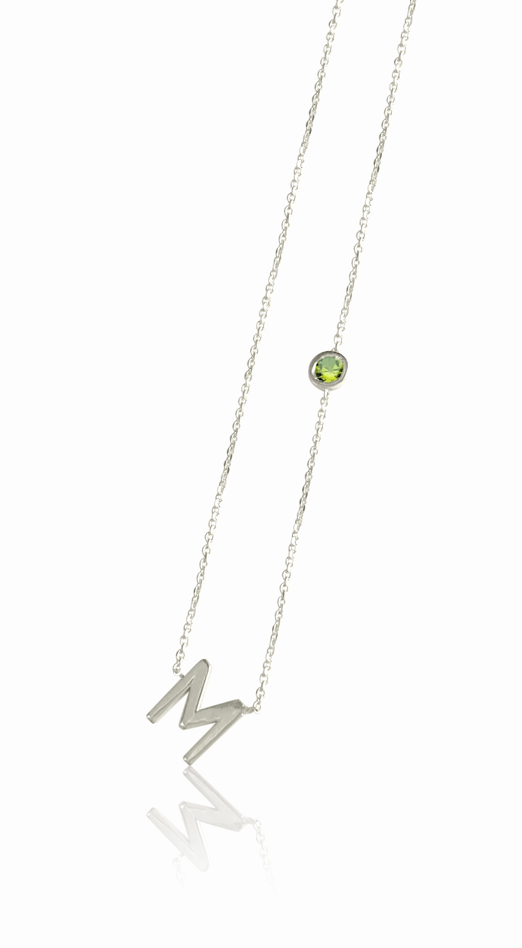 14KT Gold Initial & Birthstone Necklace