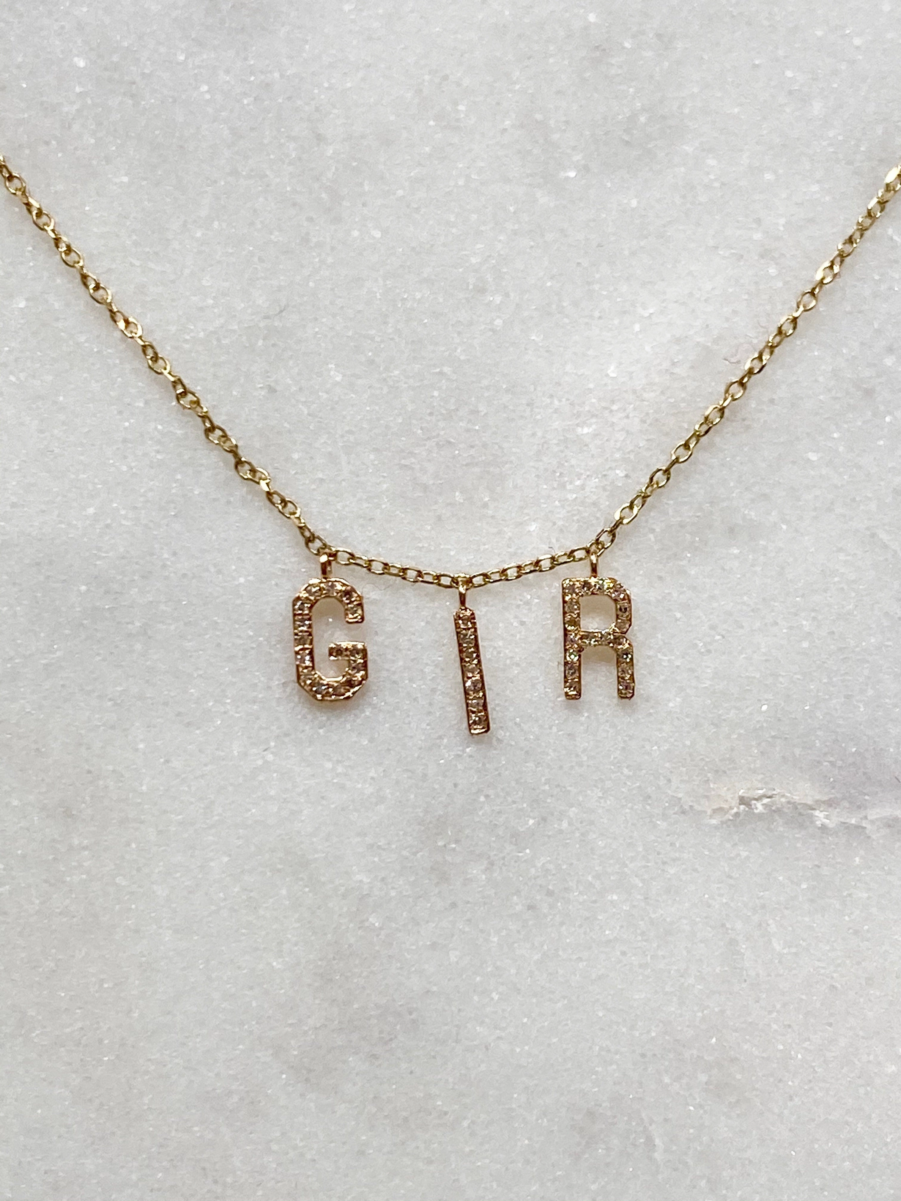 14KT Gold Micro Pave Diamond Initial Necklace