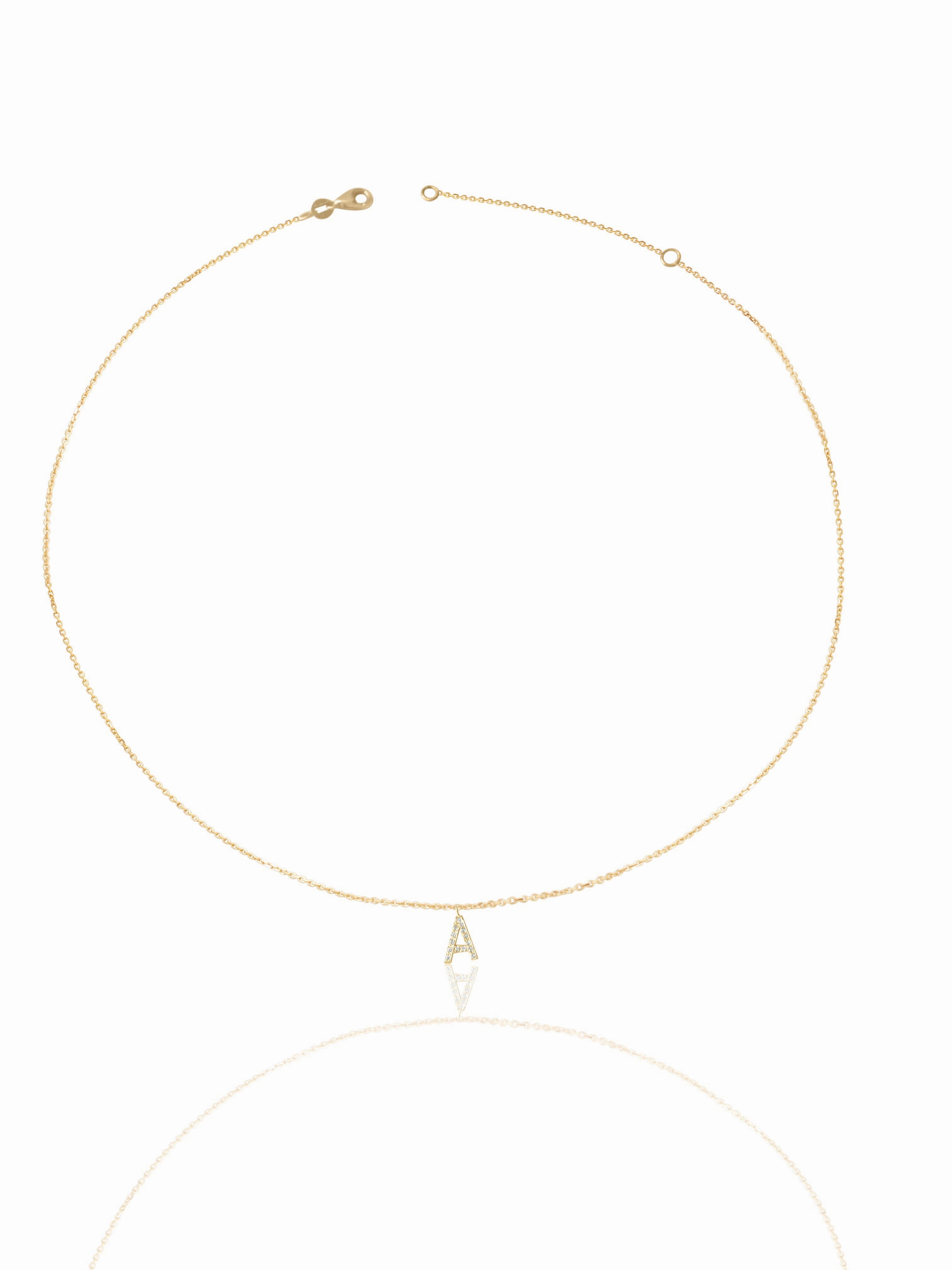 14KT Gold Micro Pave Diamond Initial Necklace