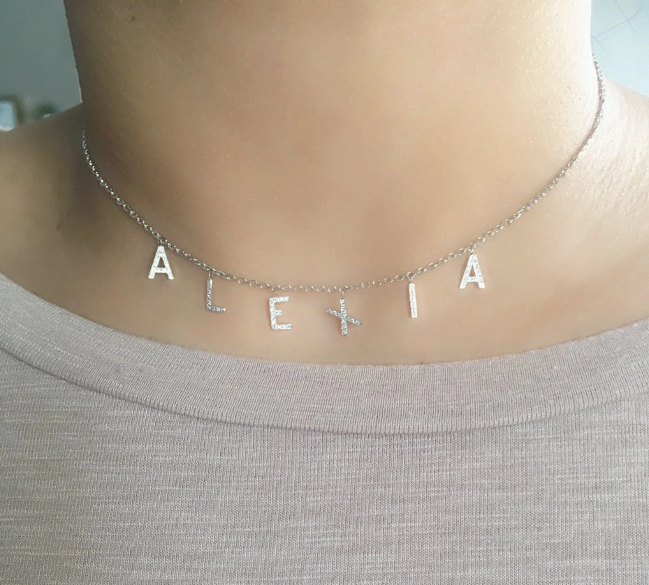 14KT Gold Micro Pave Diamond Initial Necklace