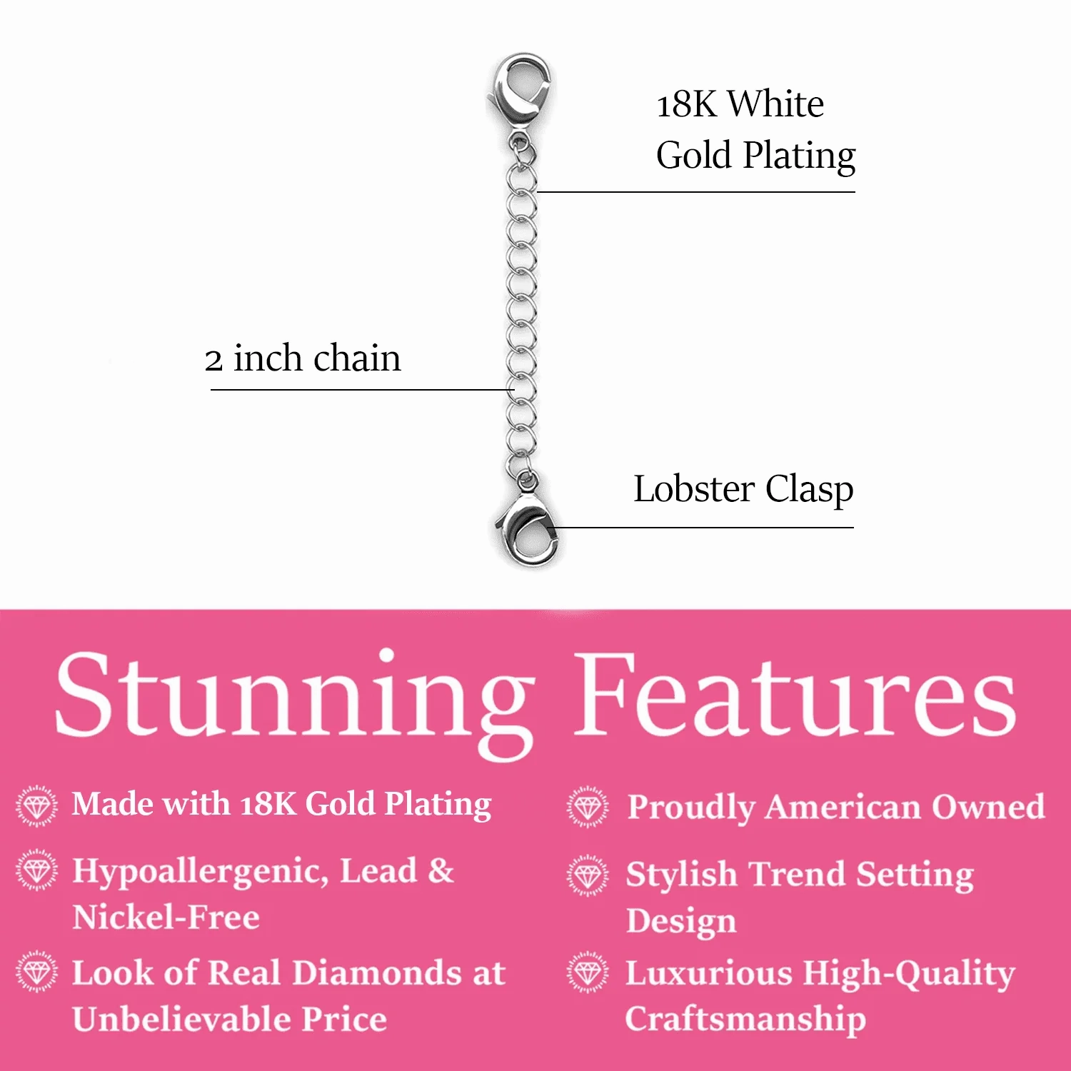 18k White Gold Plated Necklace Extenders