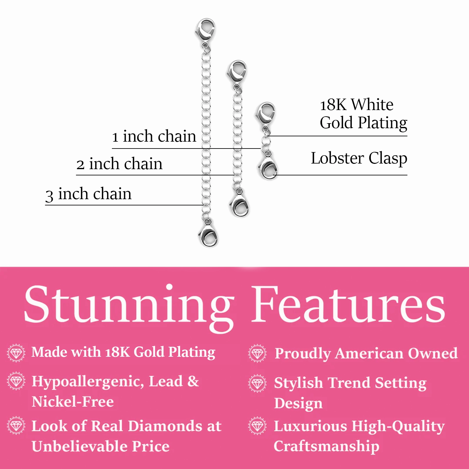 18k White Gold Plated Necklace Extenders