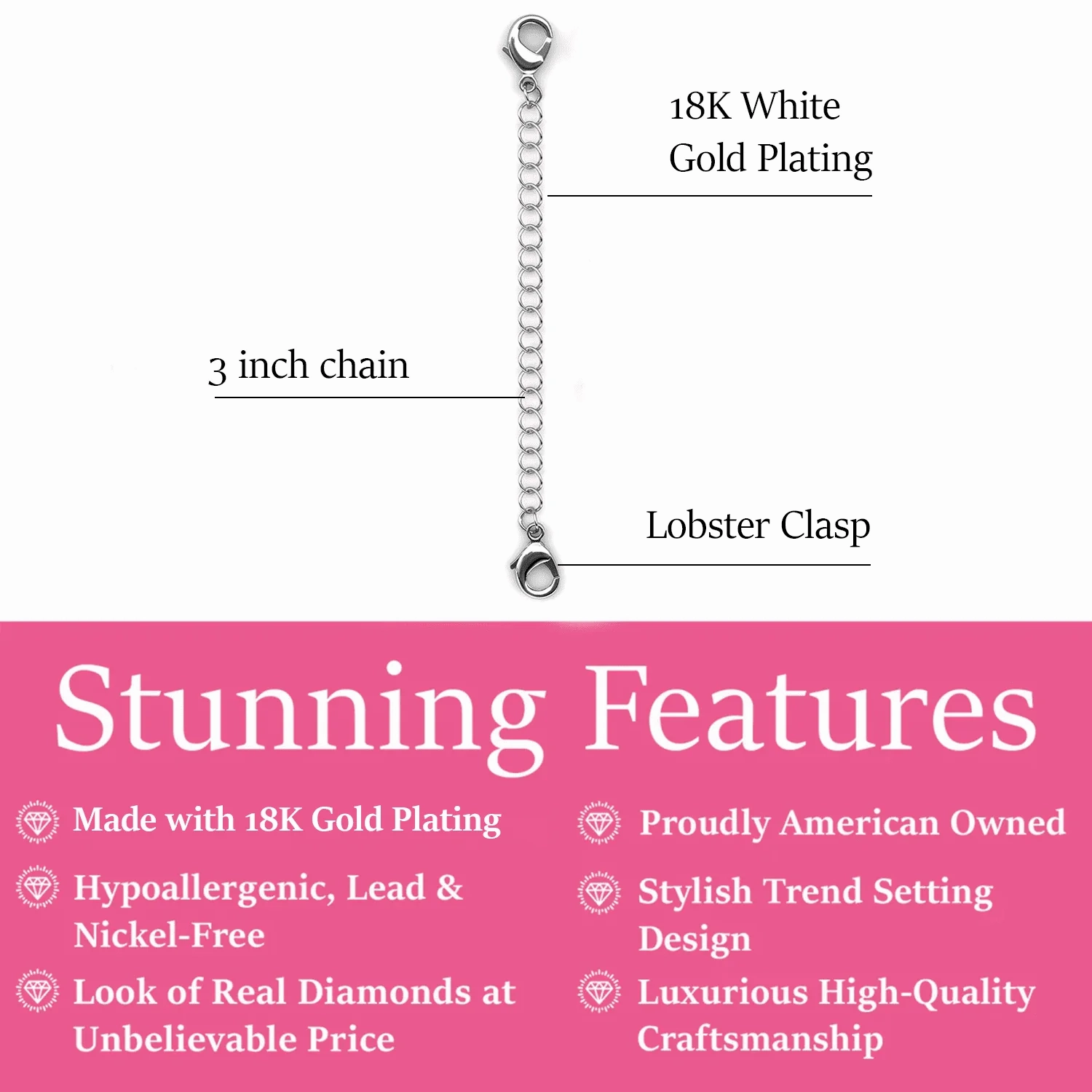 18k White Gold Plated Necklace Extenders